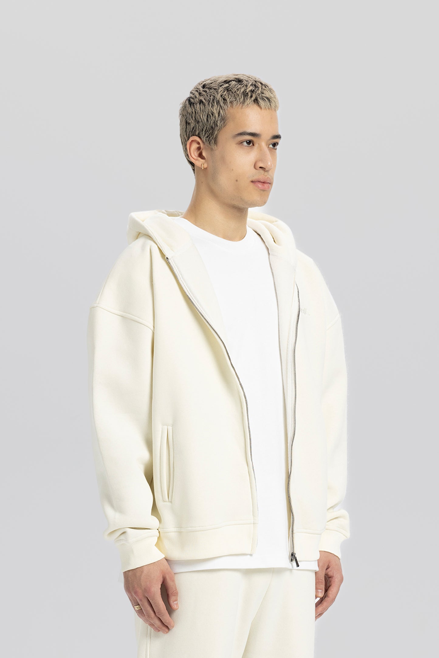 Basic Cream Zip Hoodie