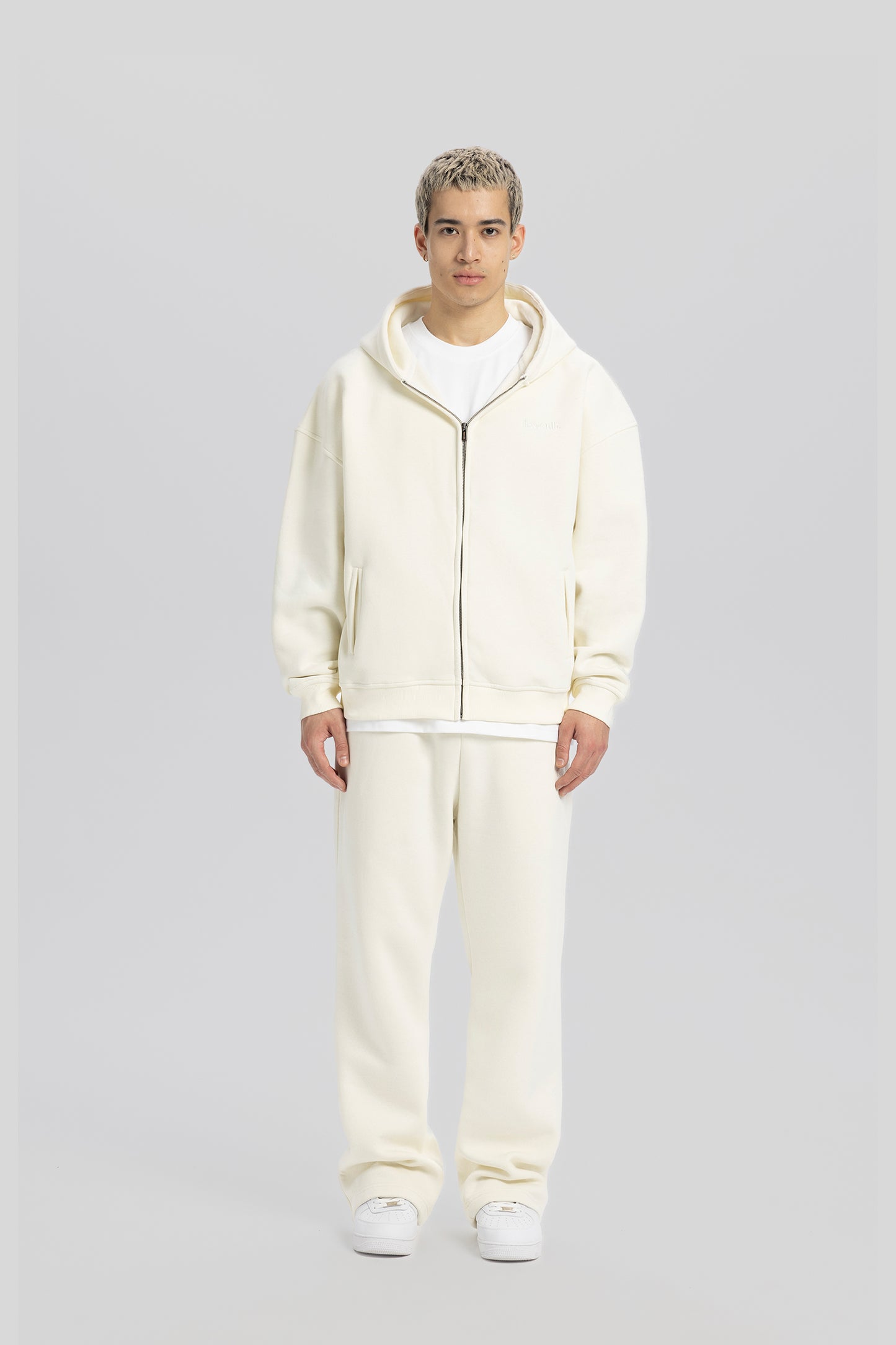 Basic Cream Zip Hoodie