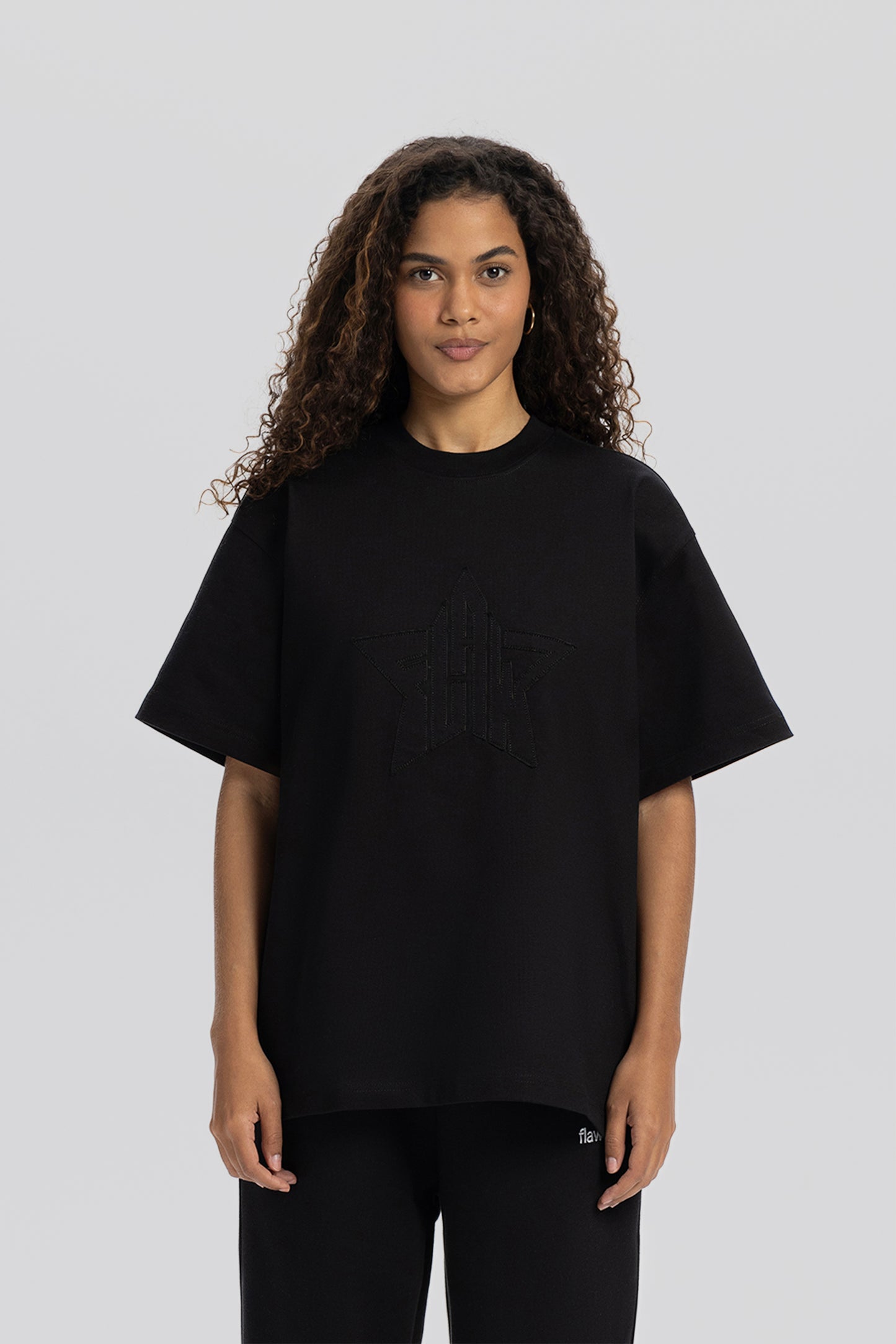 Flaw Embroidery Black Star Tee