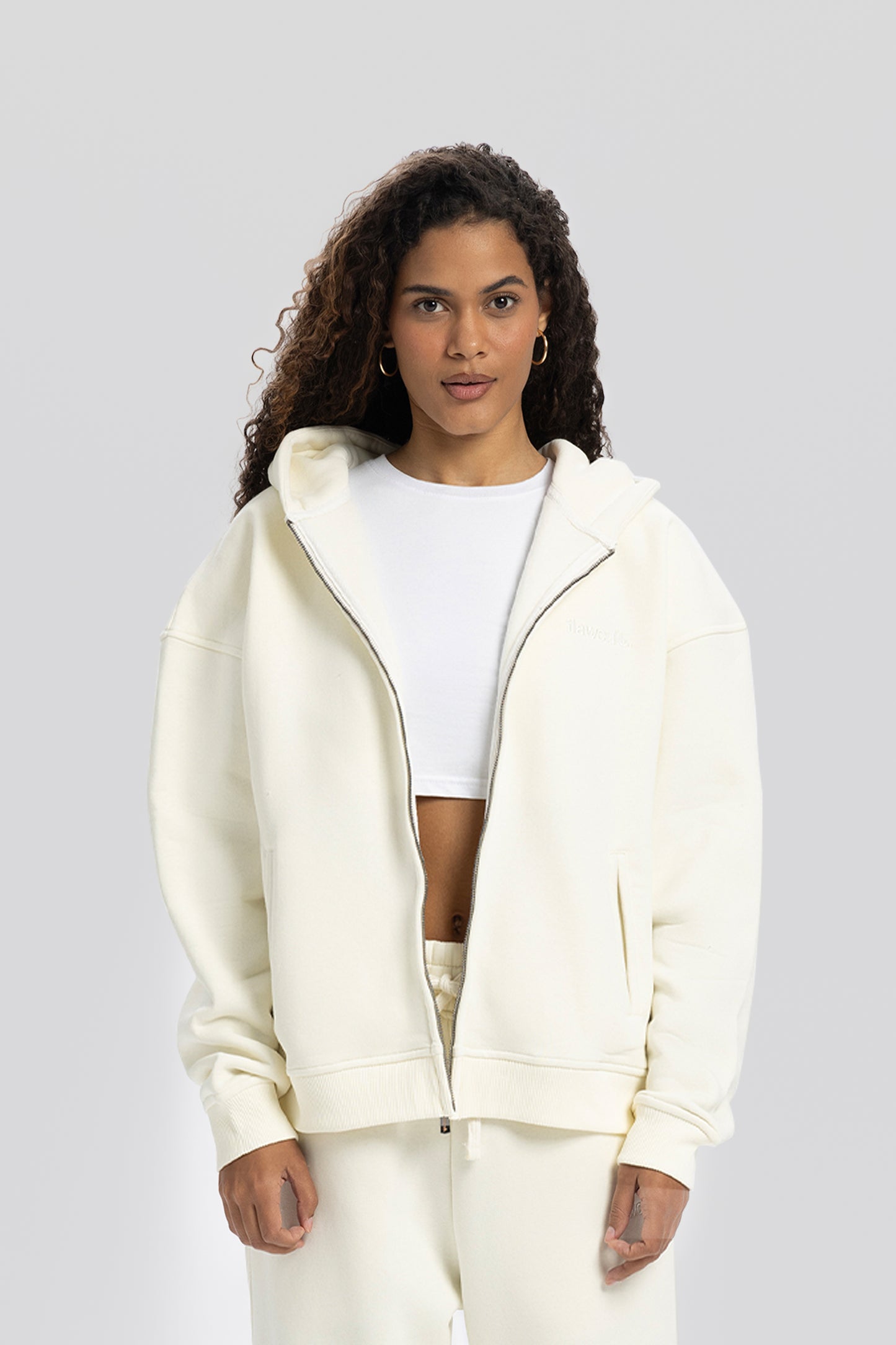 Basic Cream Zip Hoodie