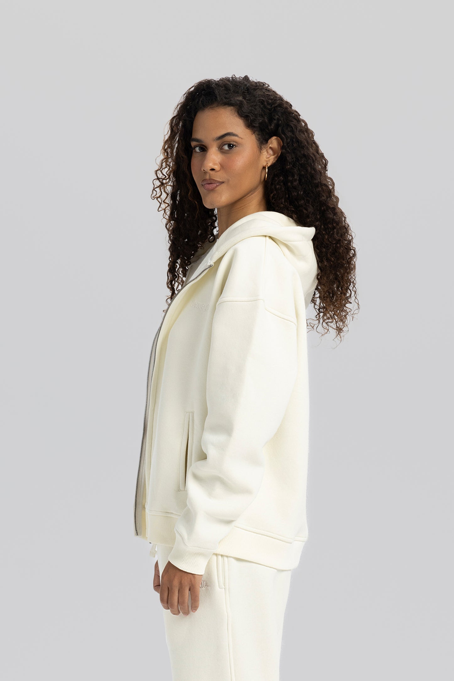 Basic Cream Zip Hoodie