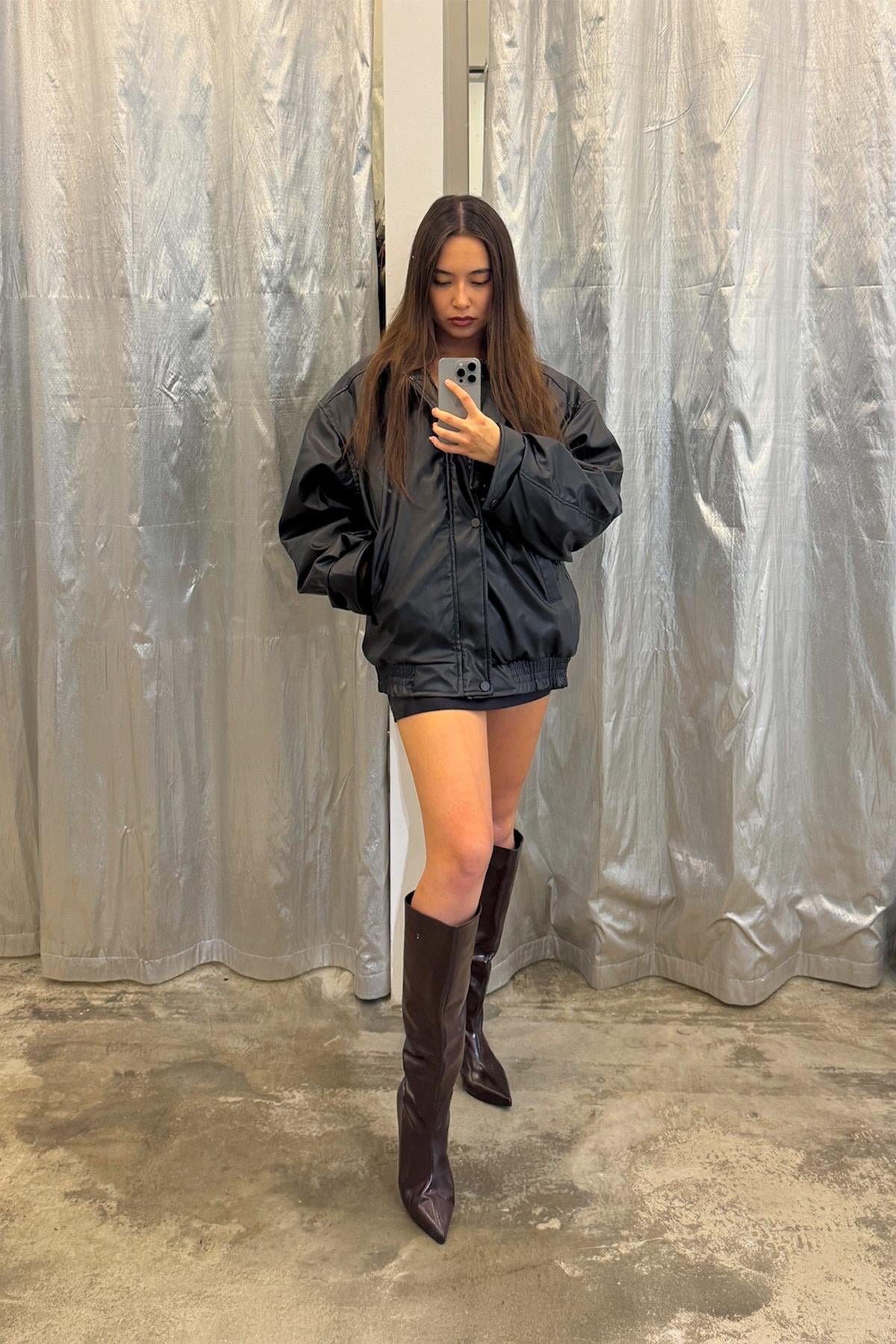 90's Vintage Style Leather Jacket, Black