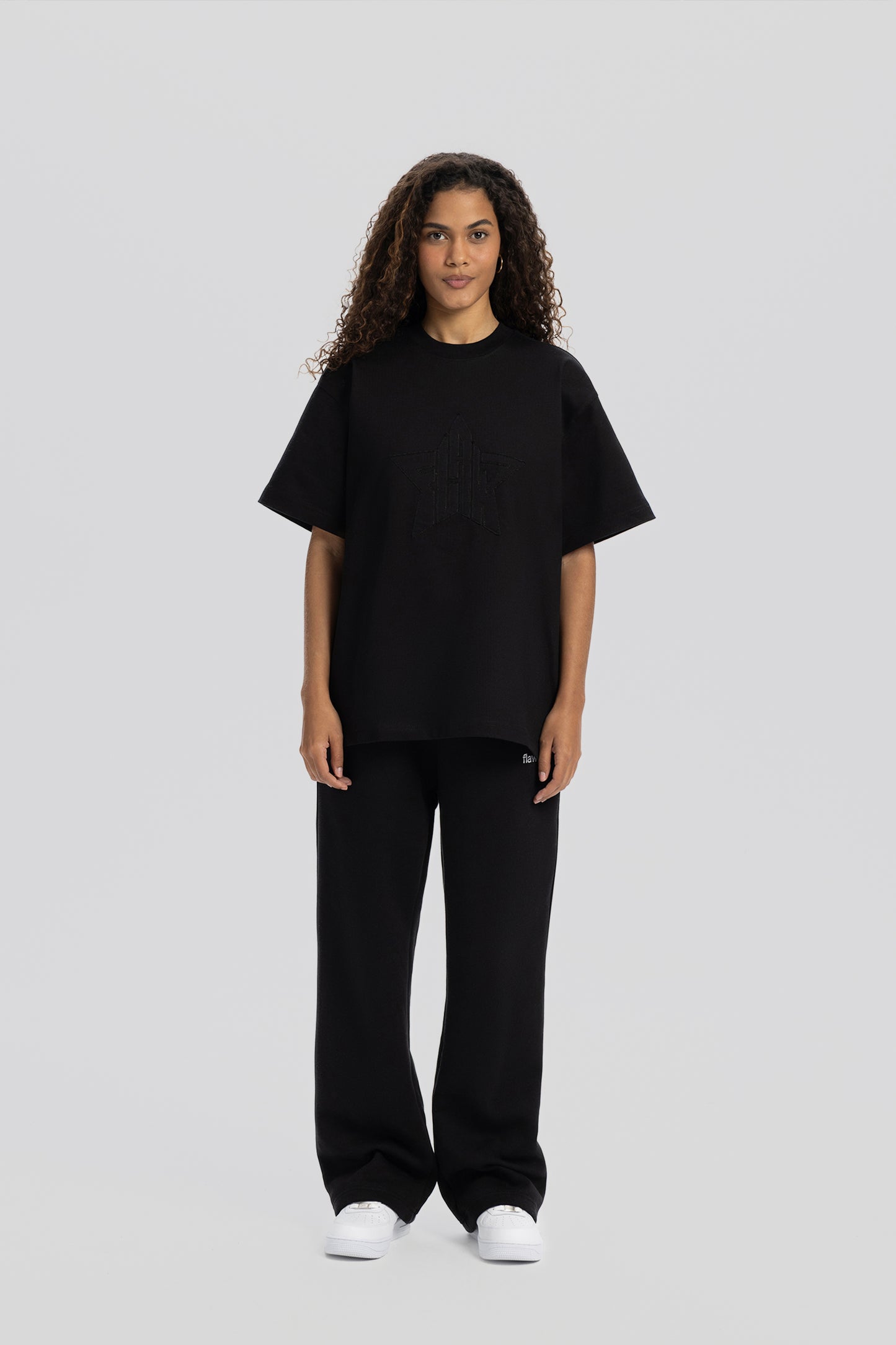 Flaw Embroidery Black Star Tee