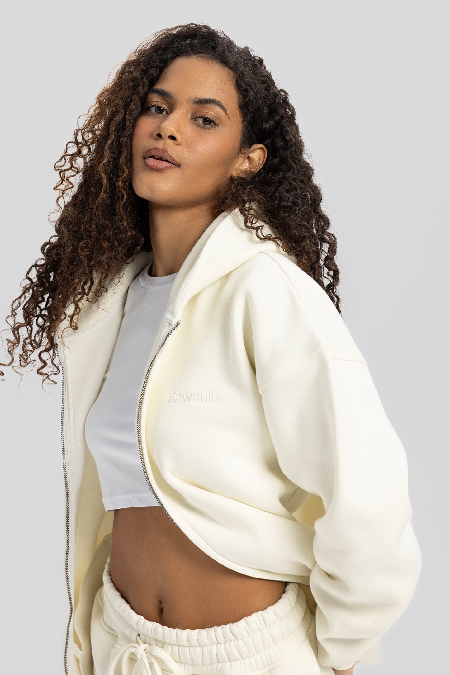 Basic Cream Zip Hoodie