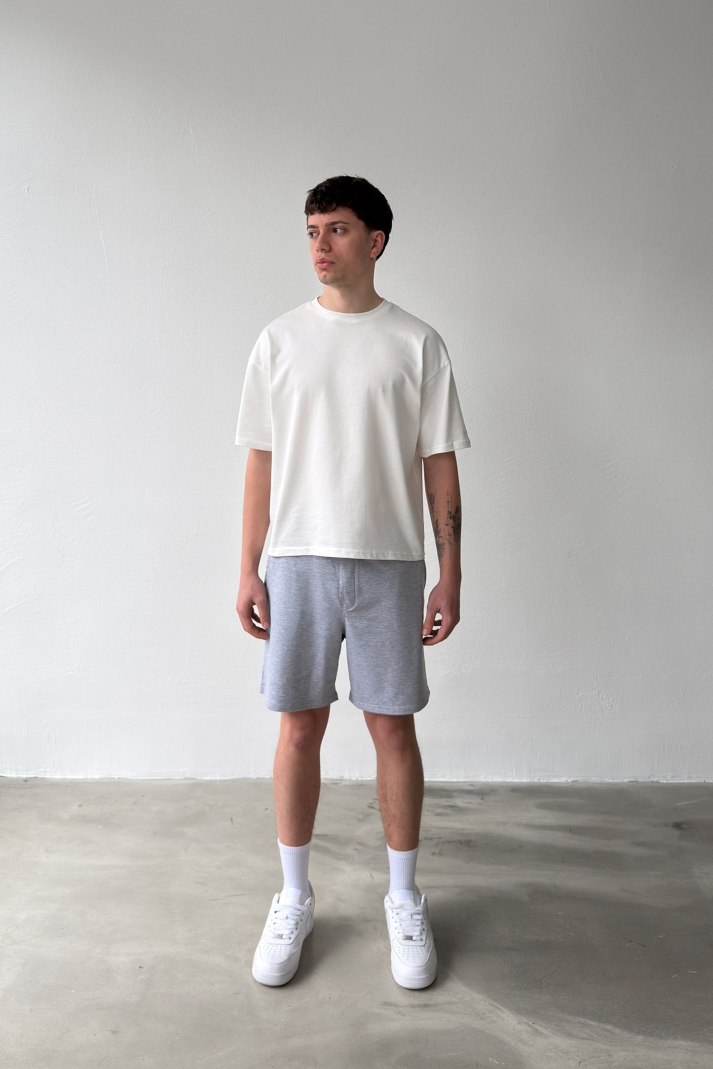 Basic Elastic Waist Grey Melange Shorts