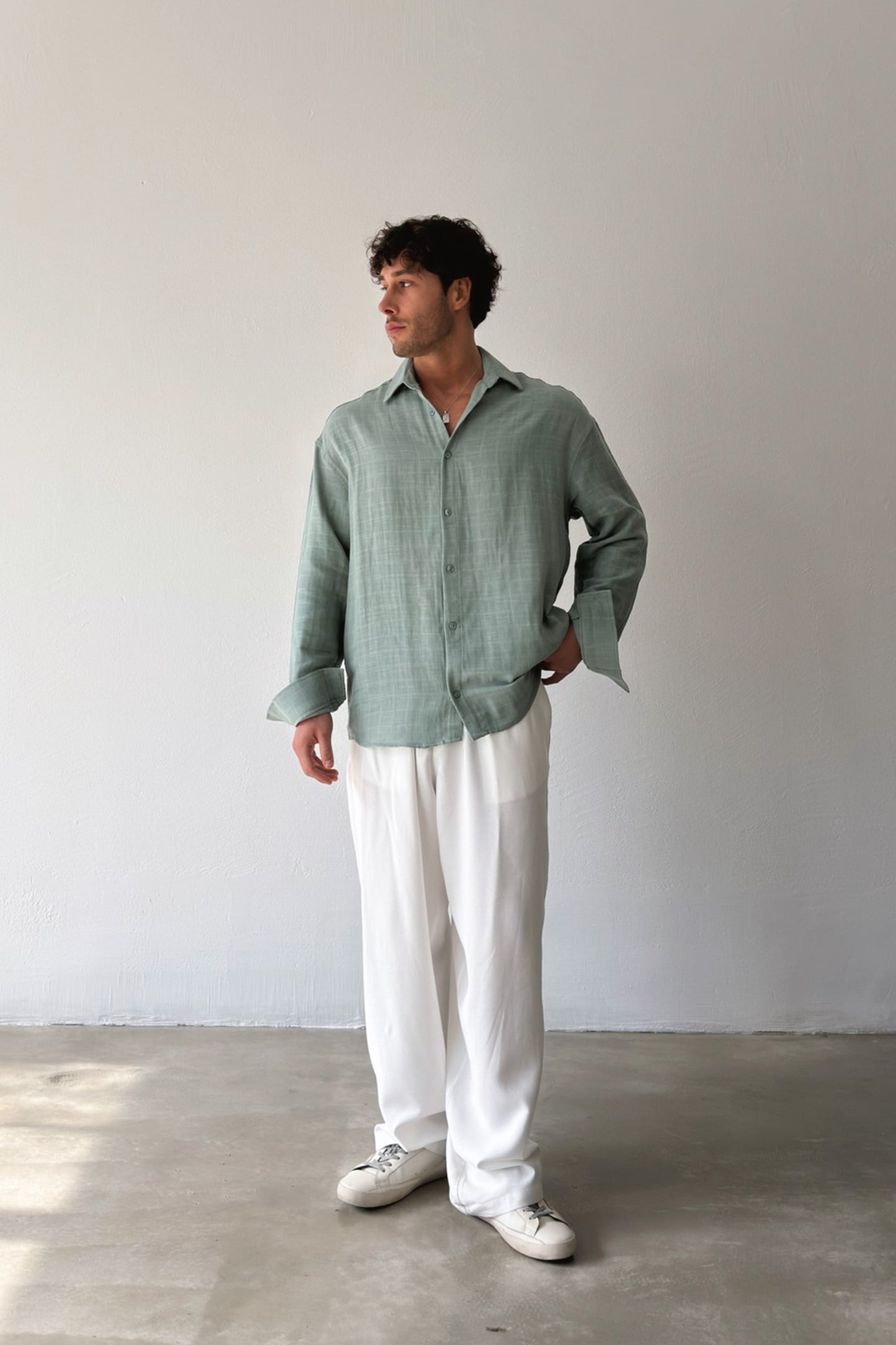 Basic Khaki Cotton Linen Oversize Shirt