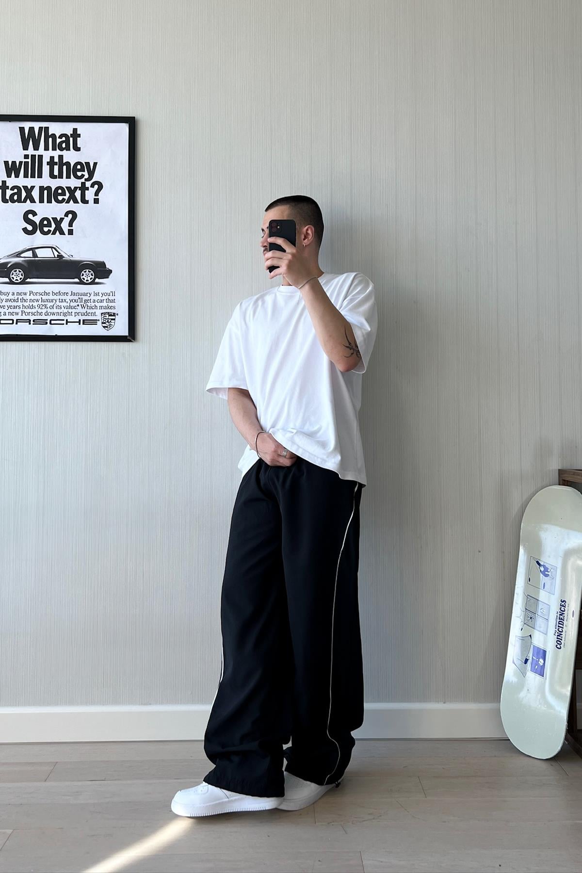 Black Sweatpants with Piping Trim