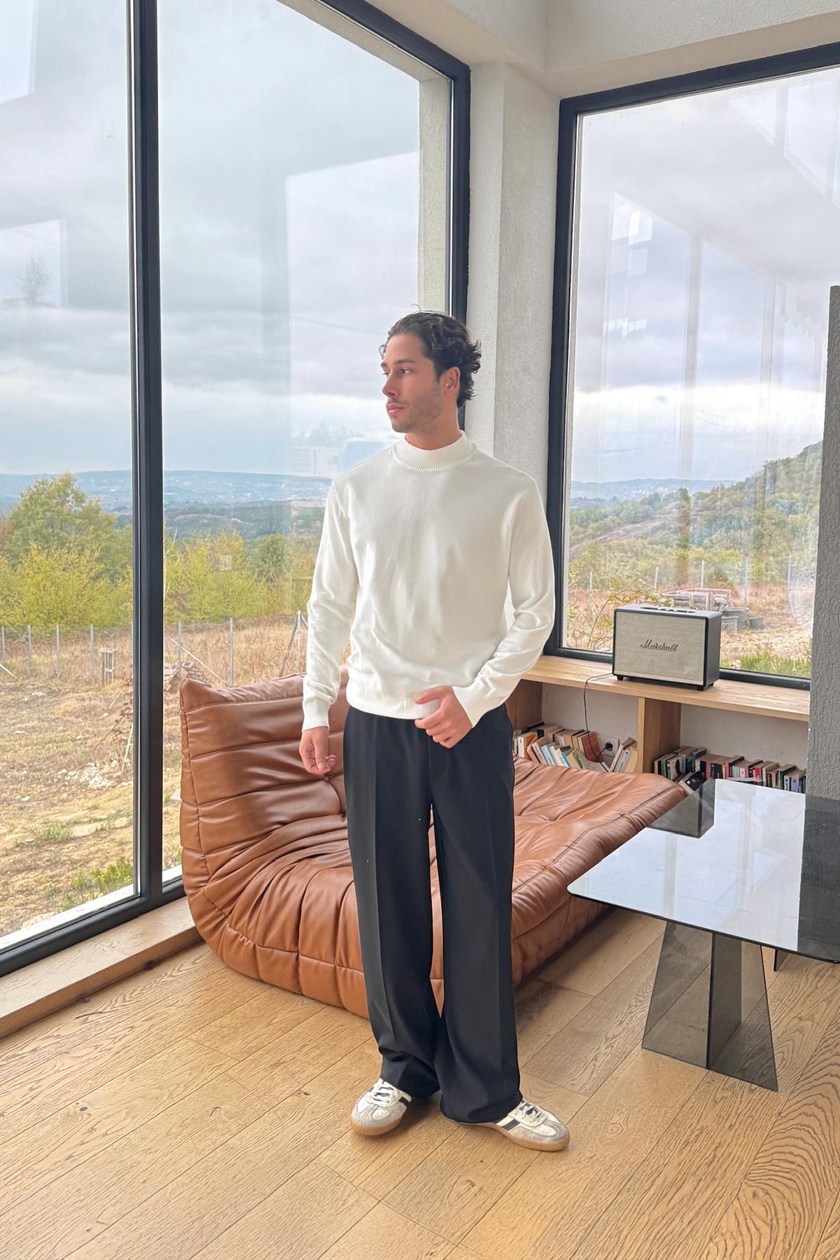 Turtleneck Basic Knit Sweater White