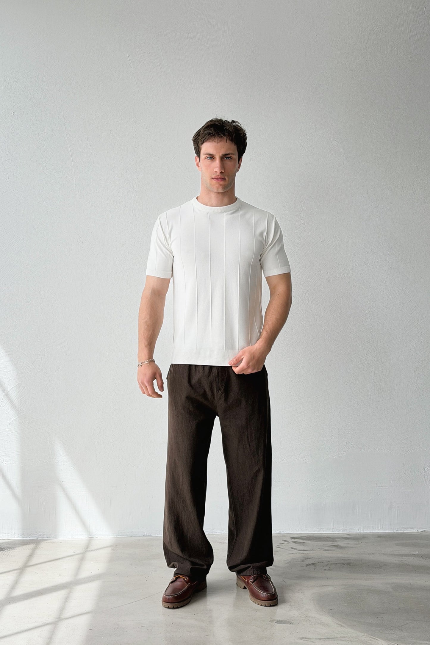 Striped Patterned Off-White Knit T-shirt