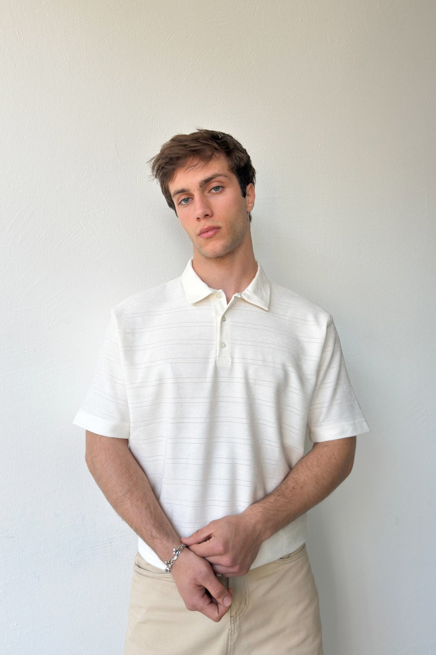 Striped Shirt Collar T-shirt