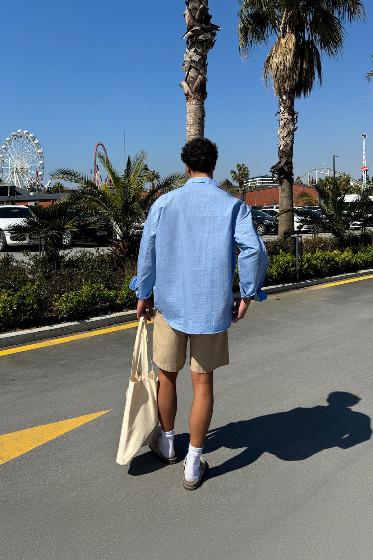 Striped Oversize Shirt Blue