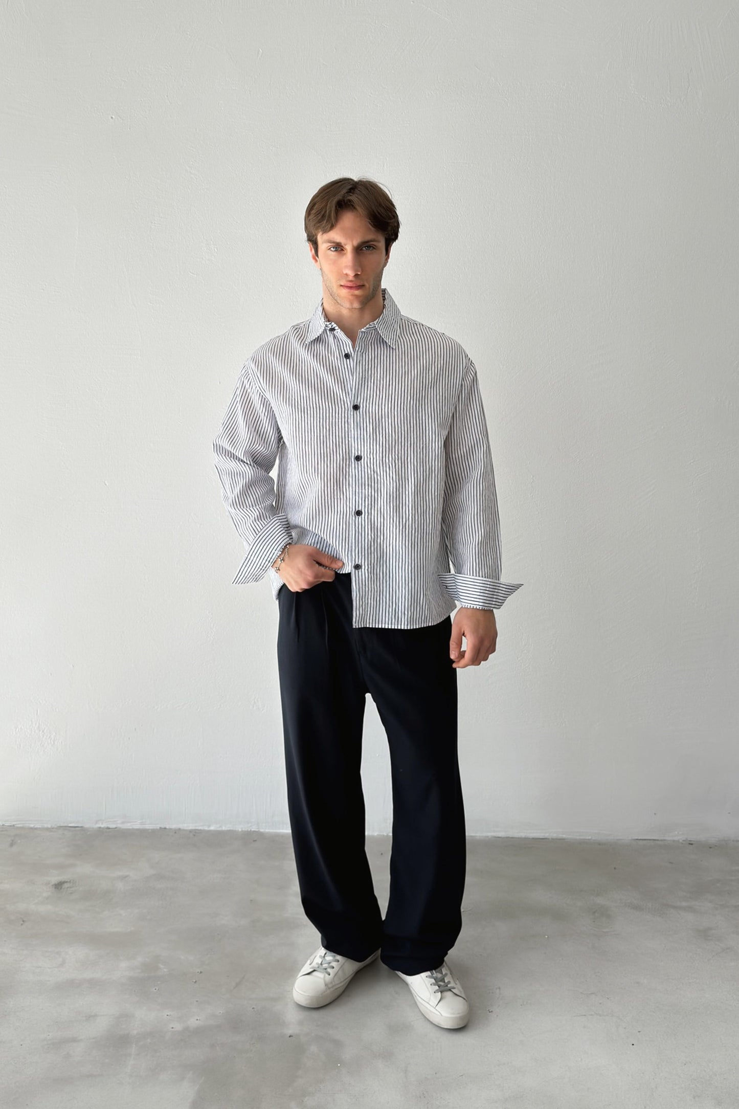 Striped Oversize Navy-Ecru Linen Shirt