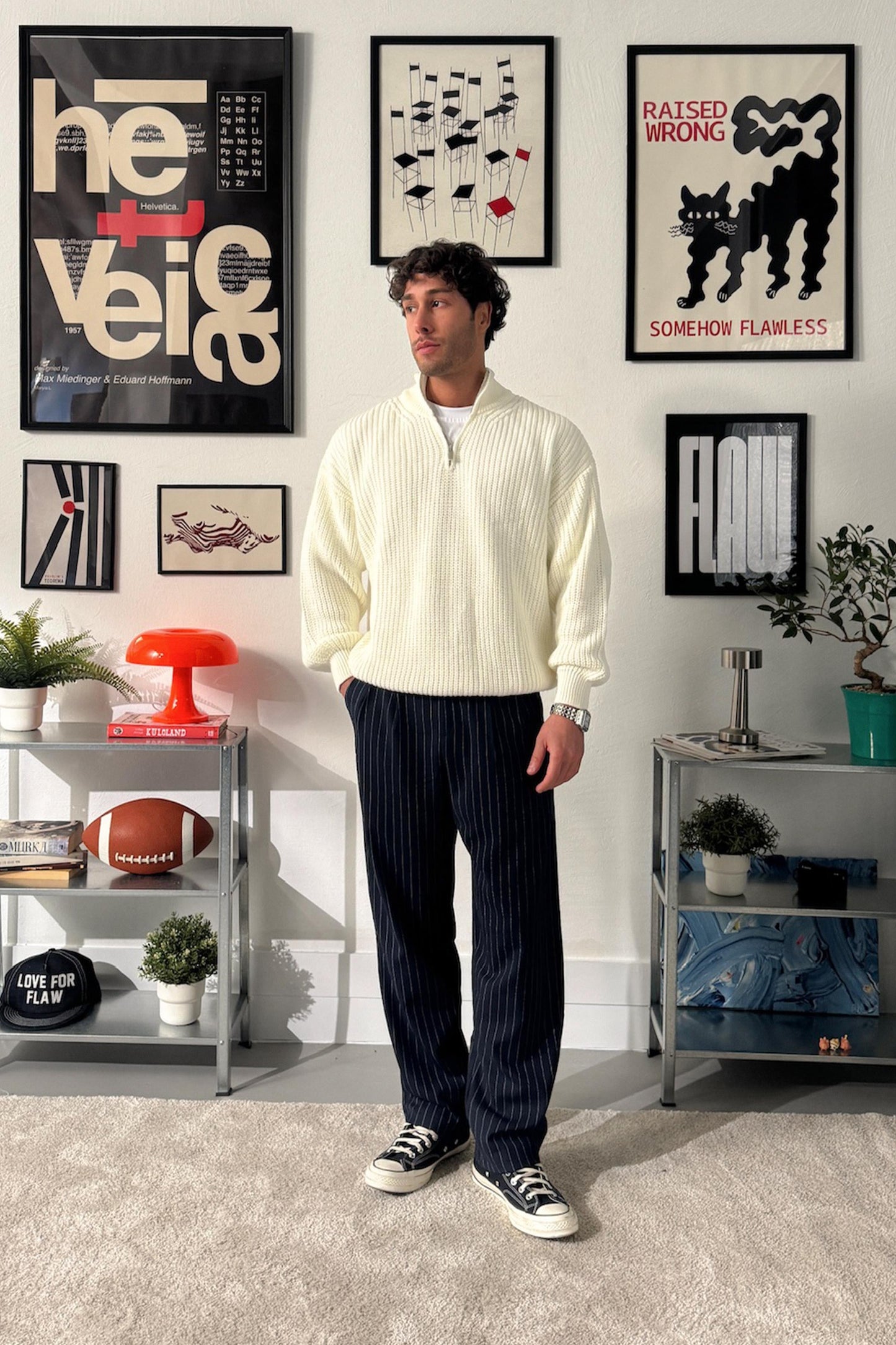 Striped Pleated Fabric Trousers