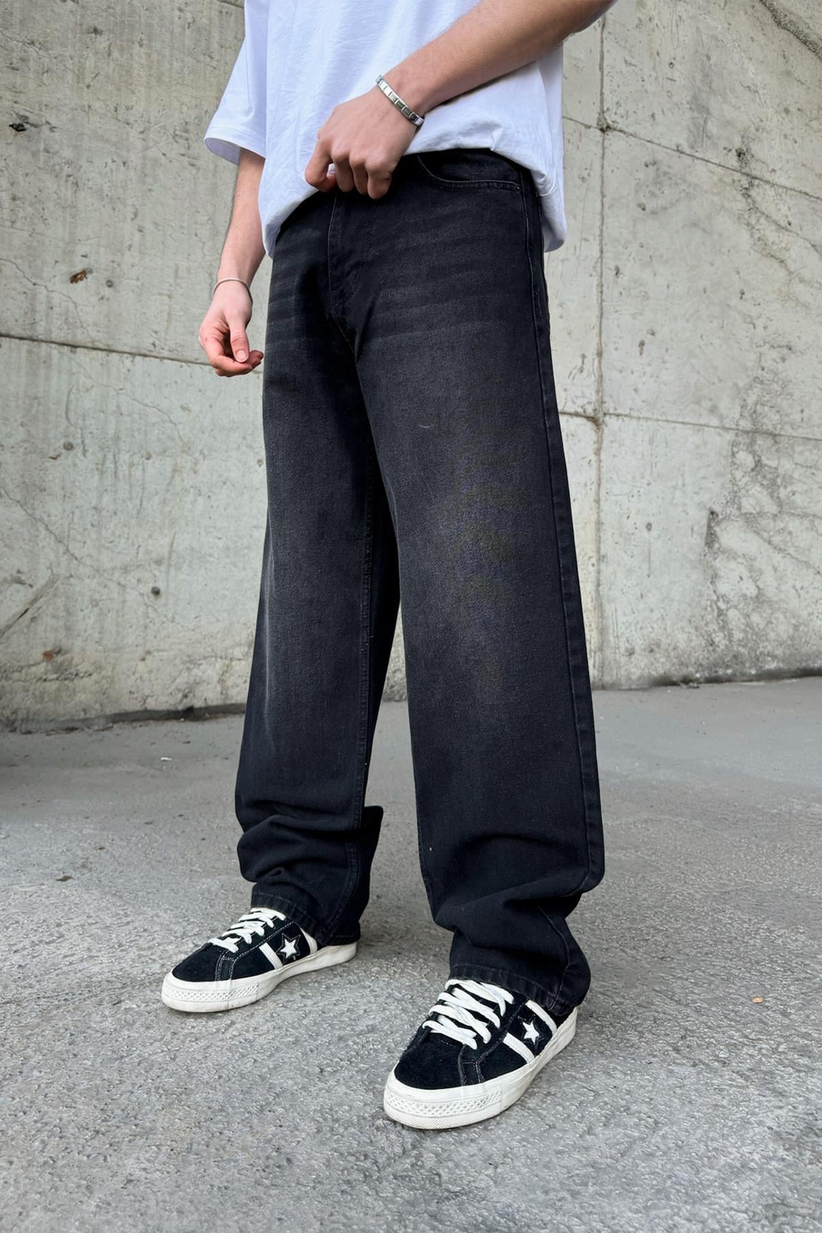 Striped Super Baggy Jeans Black