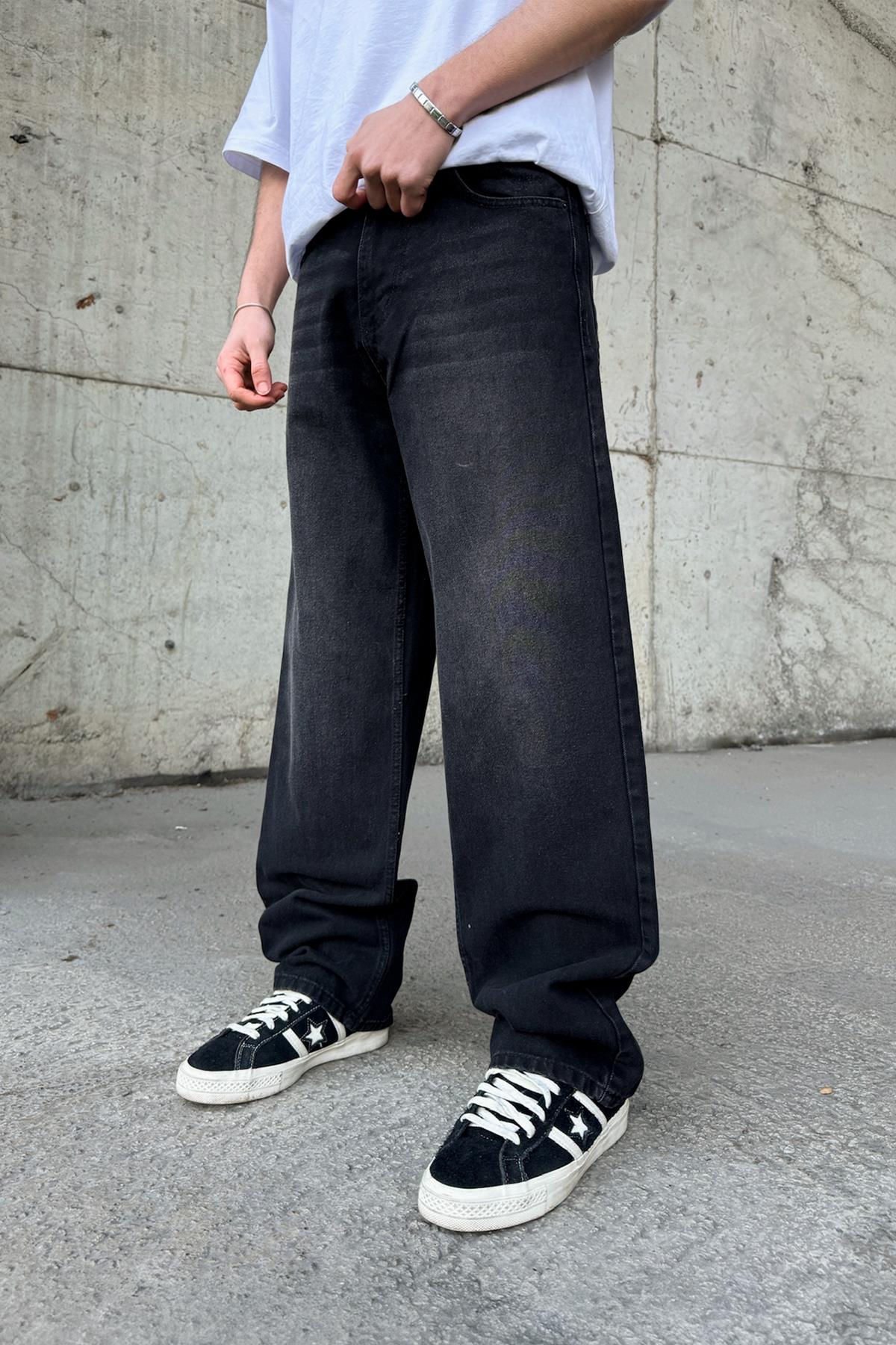 Striped Super Baggy Jeans Black