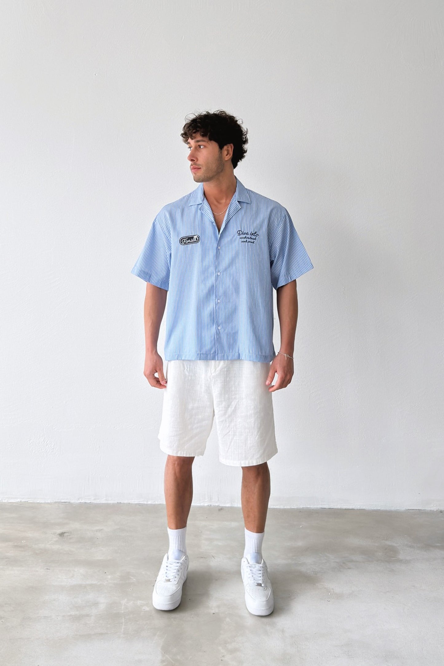 Dive Into Embroidered Striped Poplin Short Sleeve Shirt