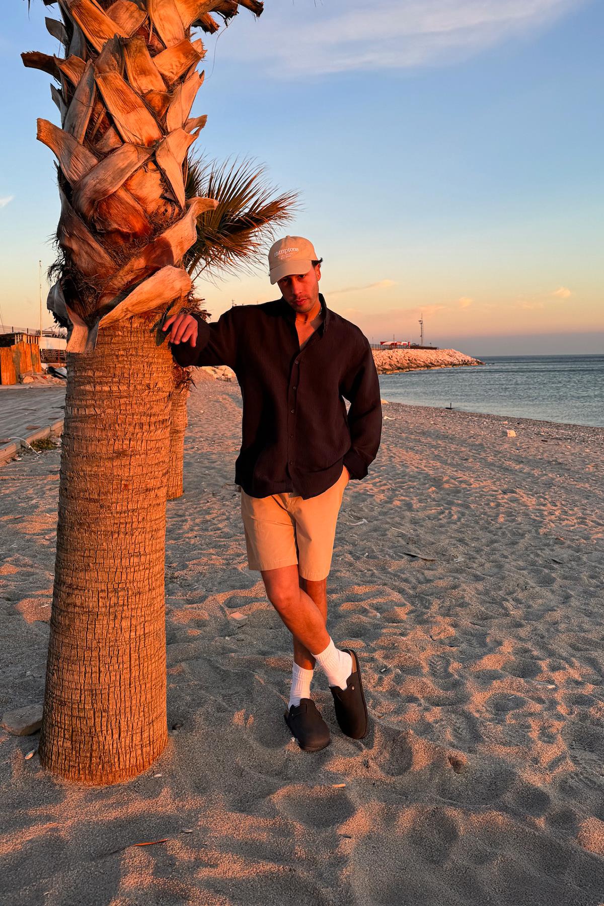 Draped Striped Long Sleeve Oversize Shirt Black