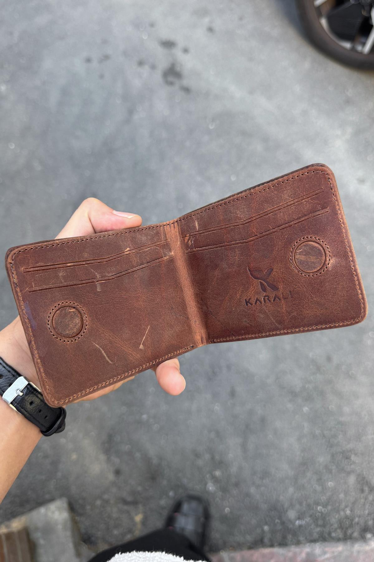 Distressed Genuine Leather Wallet, Tan