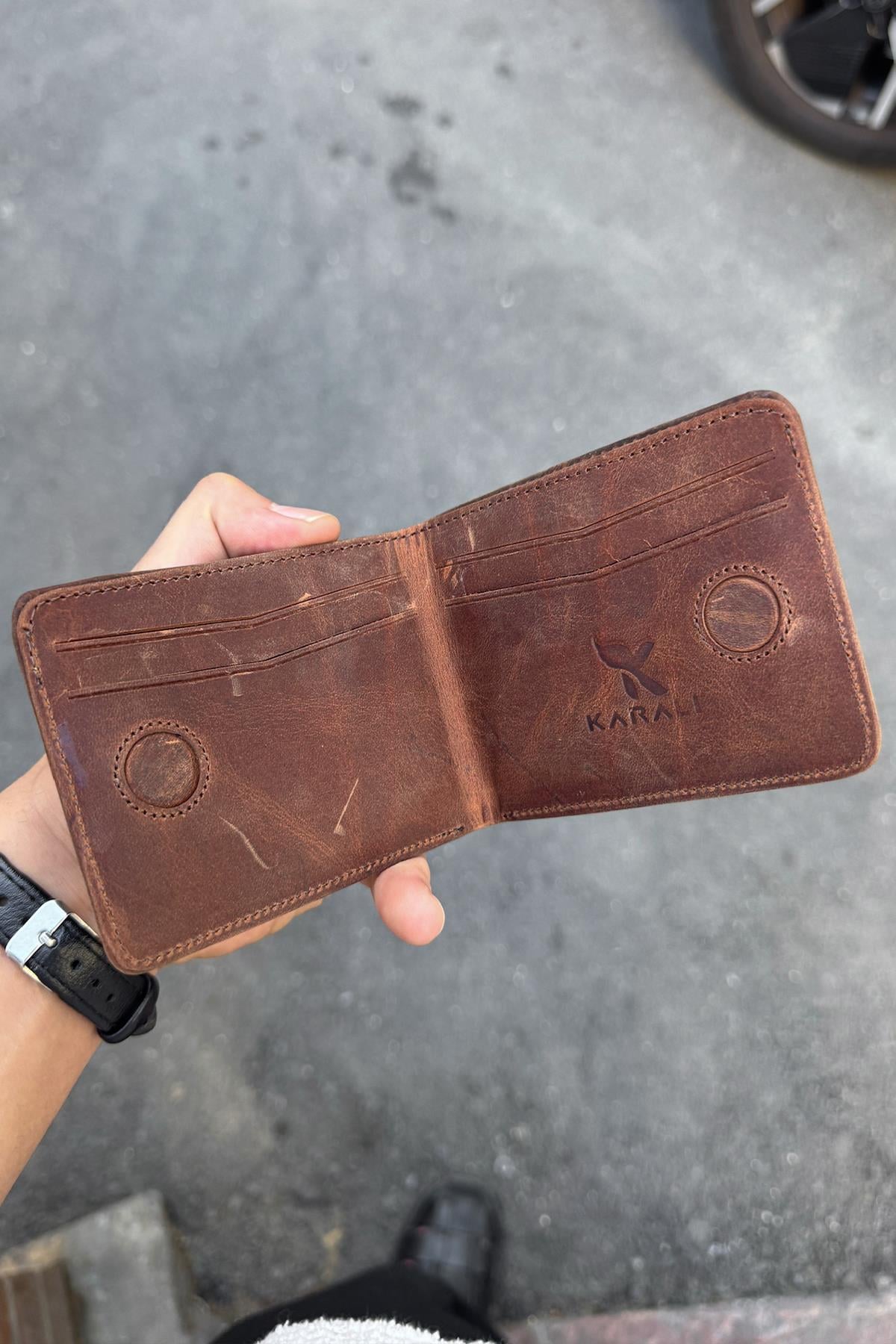 Distressed Genuine Leather Wallet, Tan