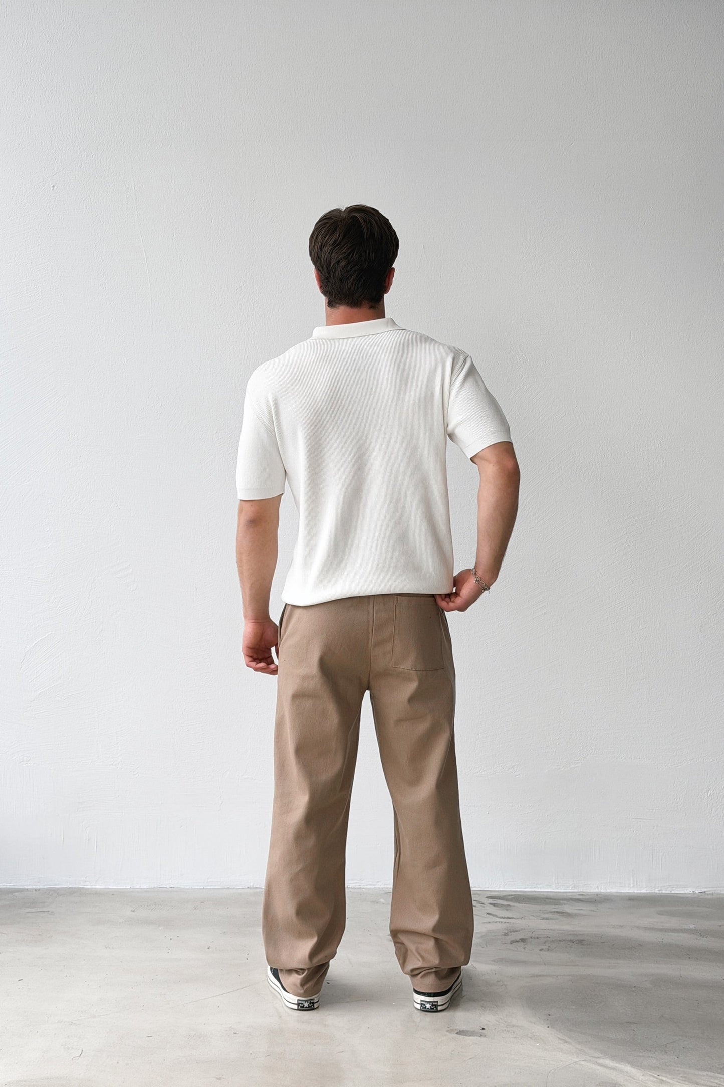 Ribbed Polo Collar Knit T-shirt