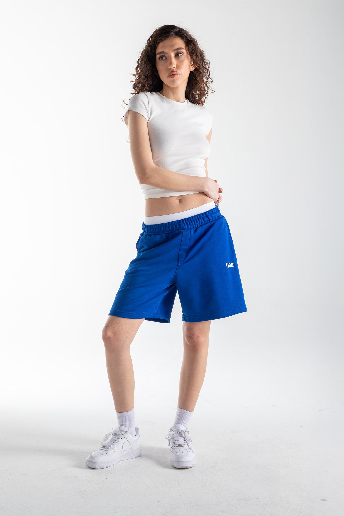 Flaw Embroidered Elastic Waist Shorts