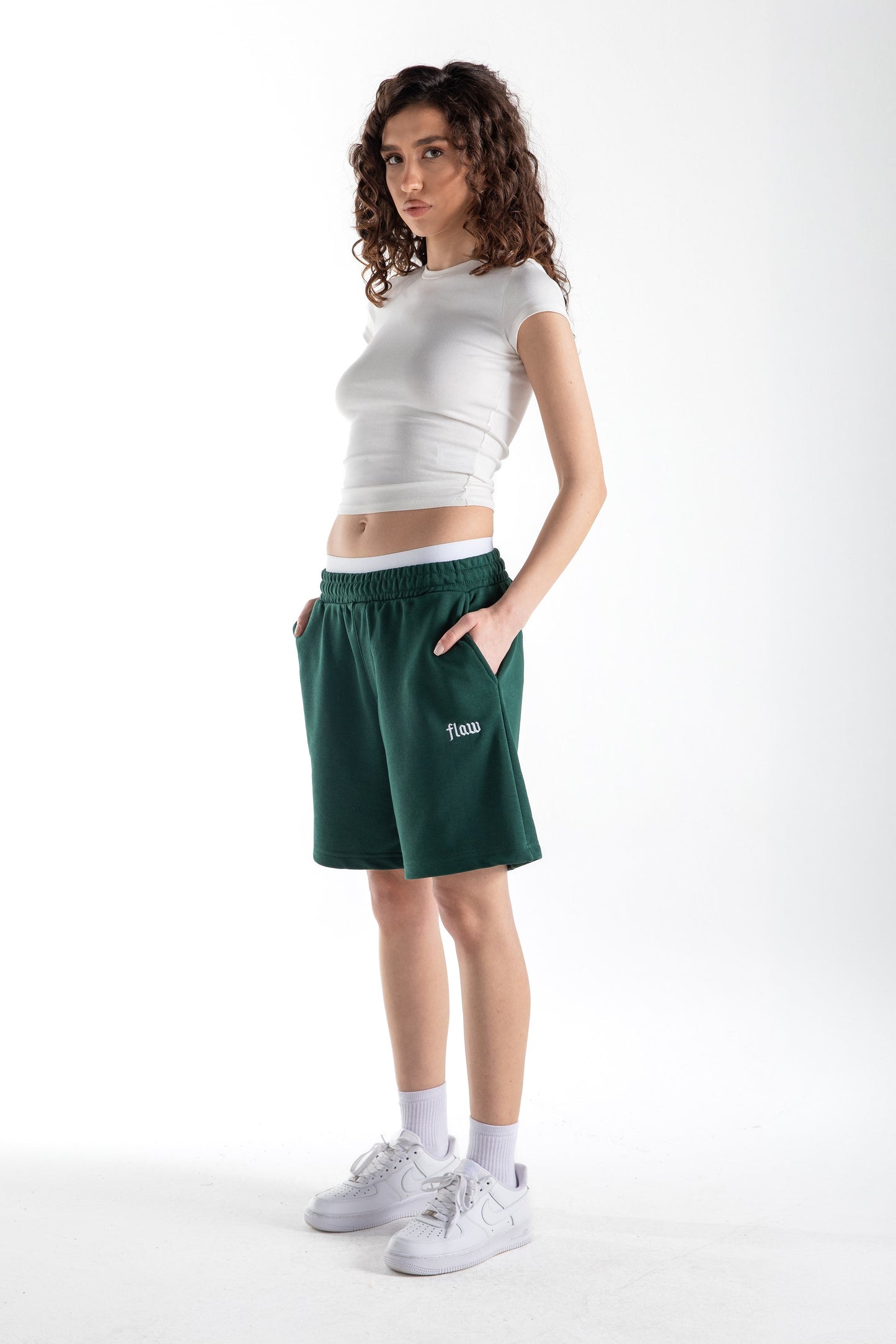 Flaw Embroidered Elastic Waist Shorts