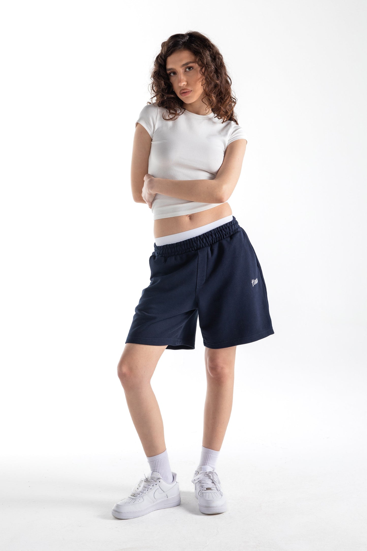 Flaw Embroidered Elastic Waist Shorts