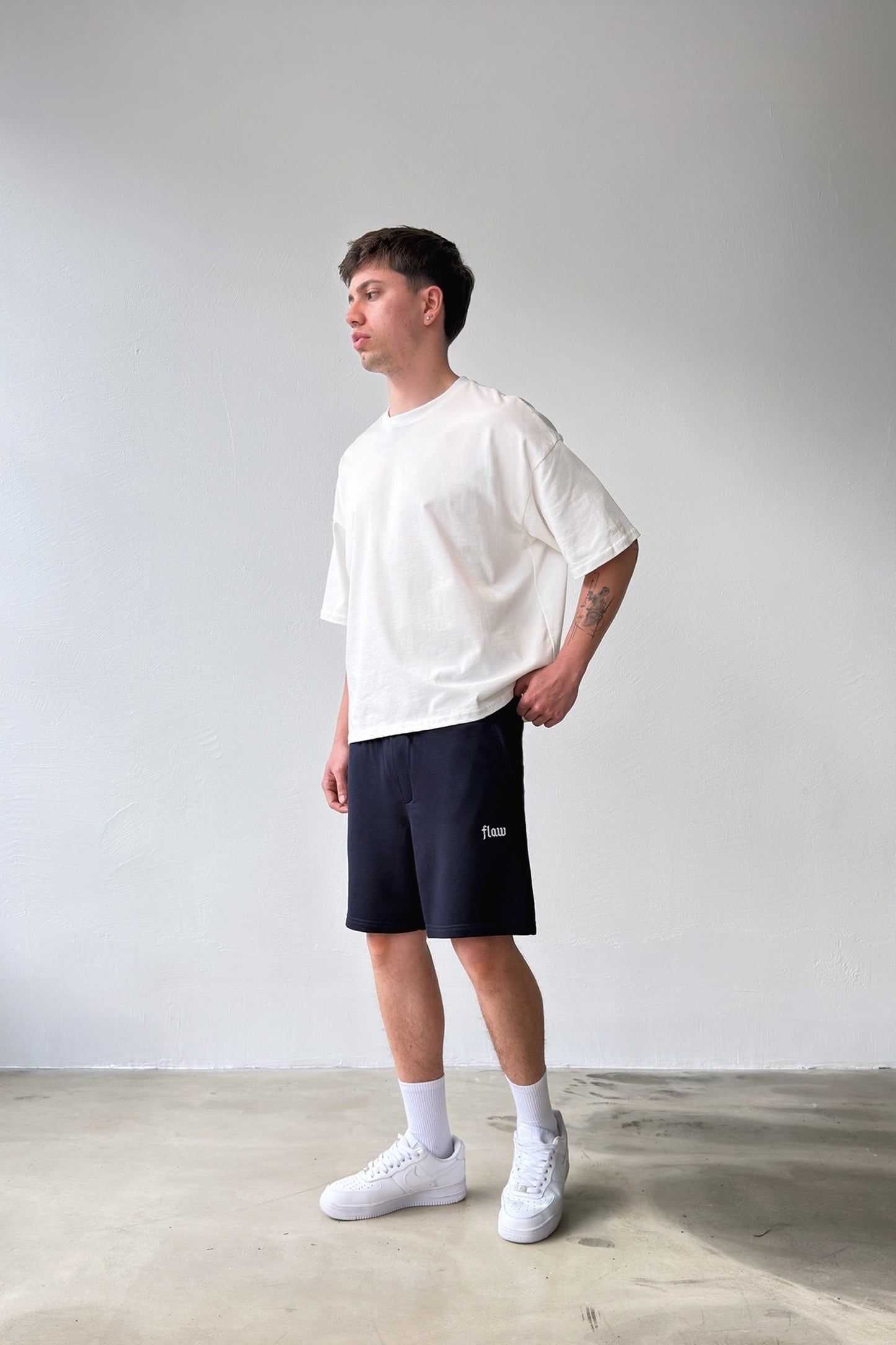 Flaw Embroidered Elastic Waist Shorts