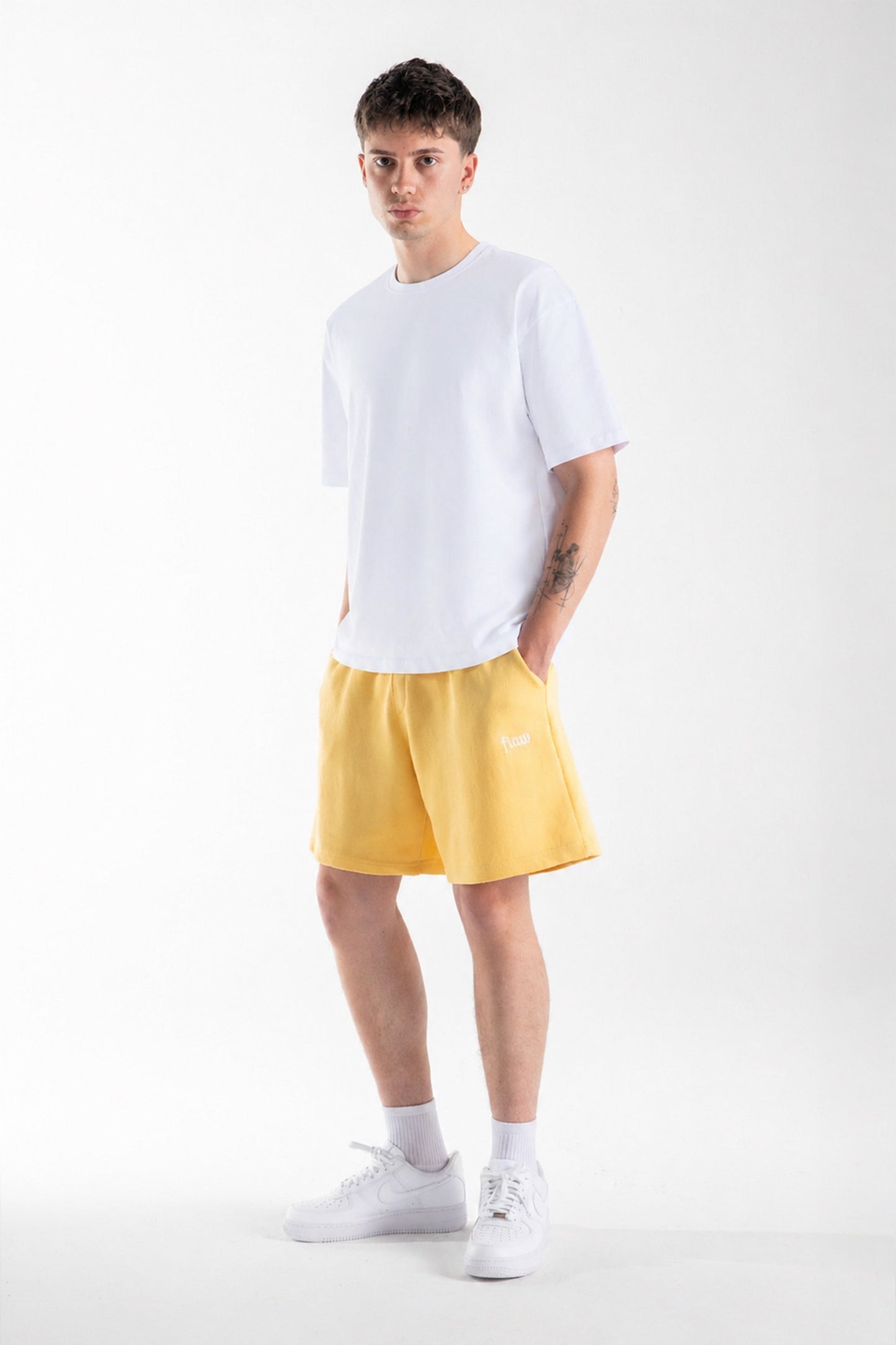 Flaw Embroidered Elastic Waist Shorts