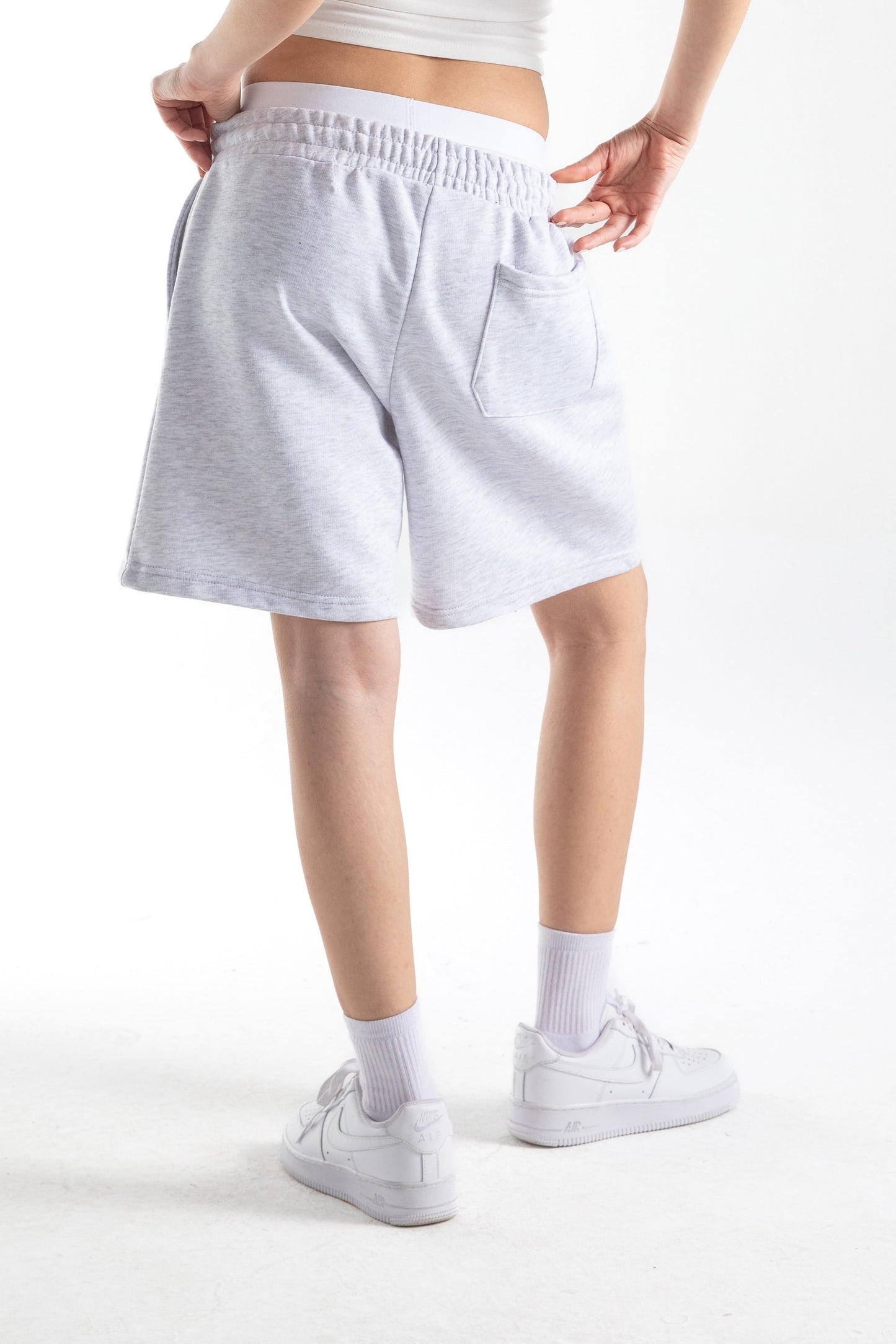 Flaw Embroidered Elastic Waist Shorts Grey Melange
