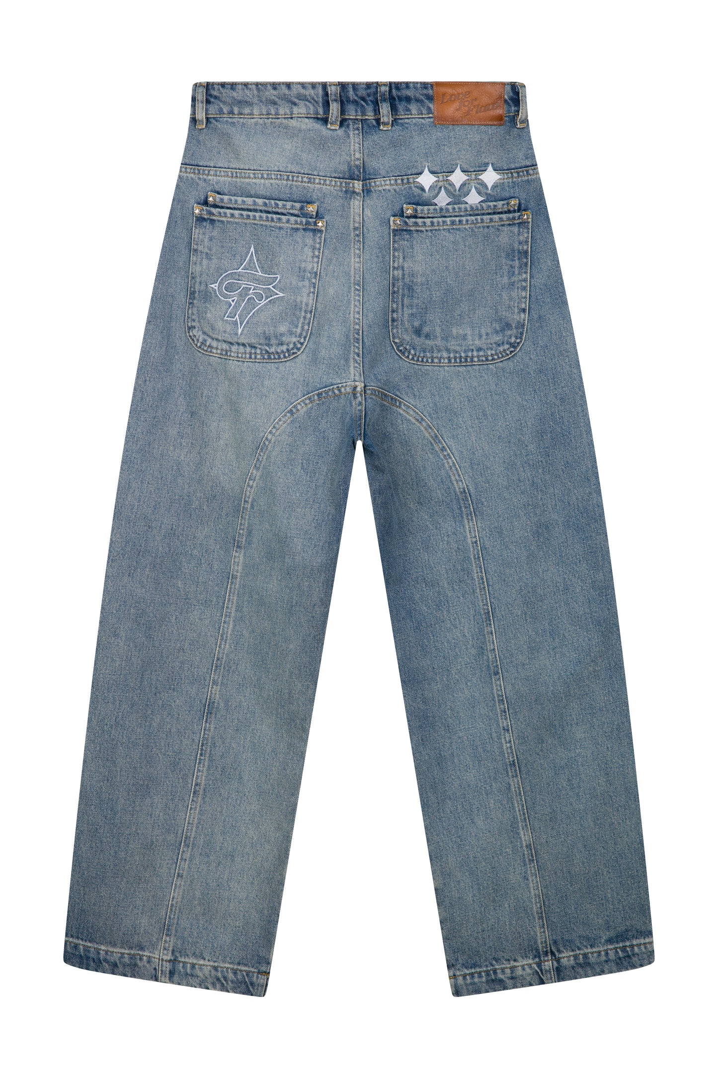 “LFF” EMBROIDERED BAGGY JEAN BLUE