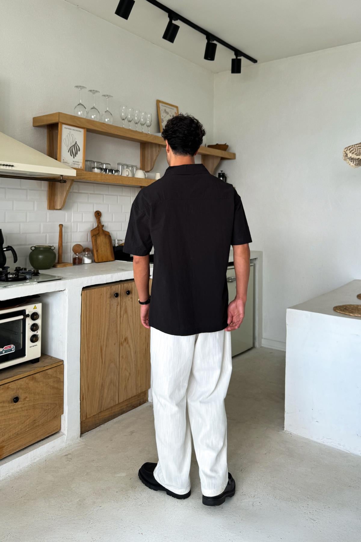 Linen Oversize Short Sleeve Shirt Black