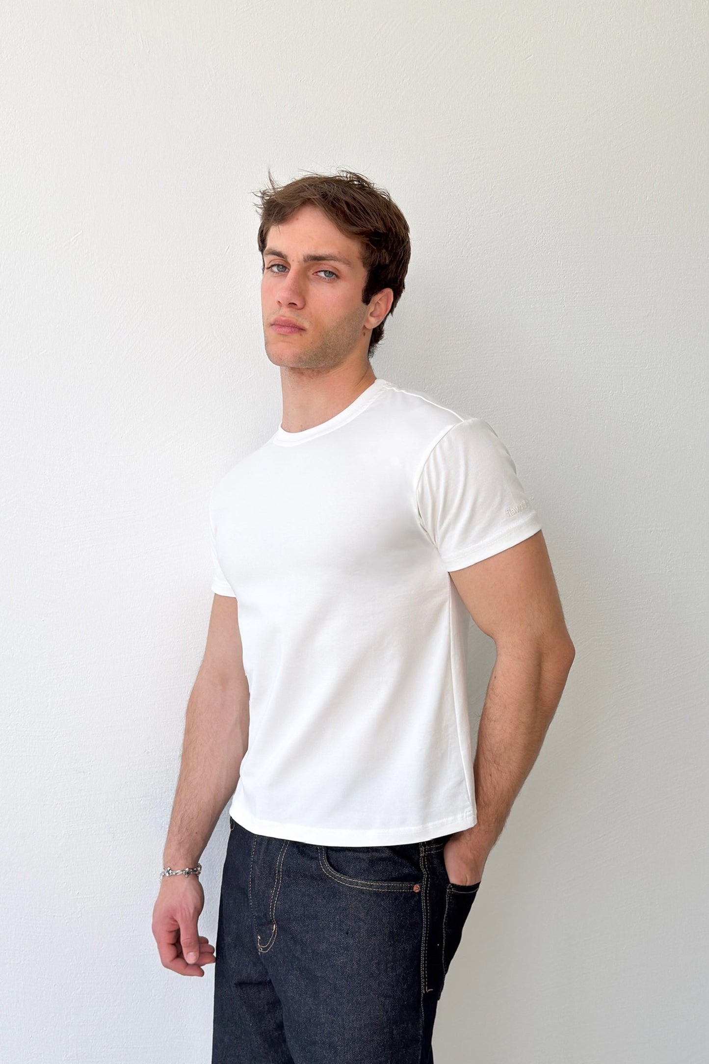Baby Fit T-shirt with Embroidered Sleeves