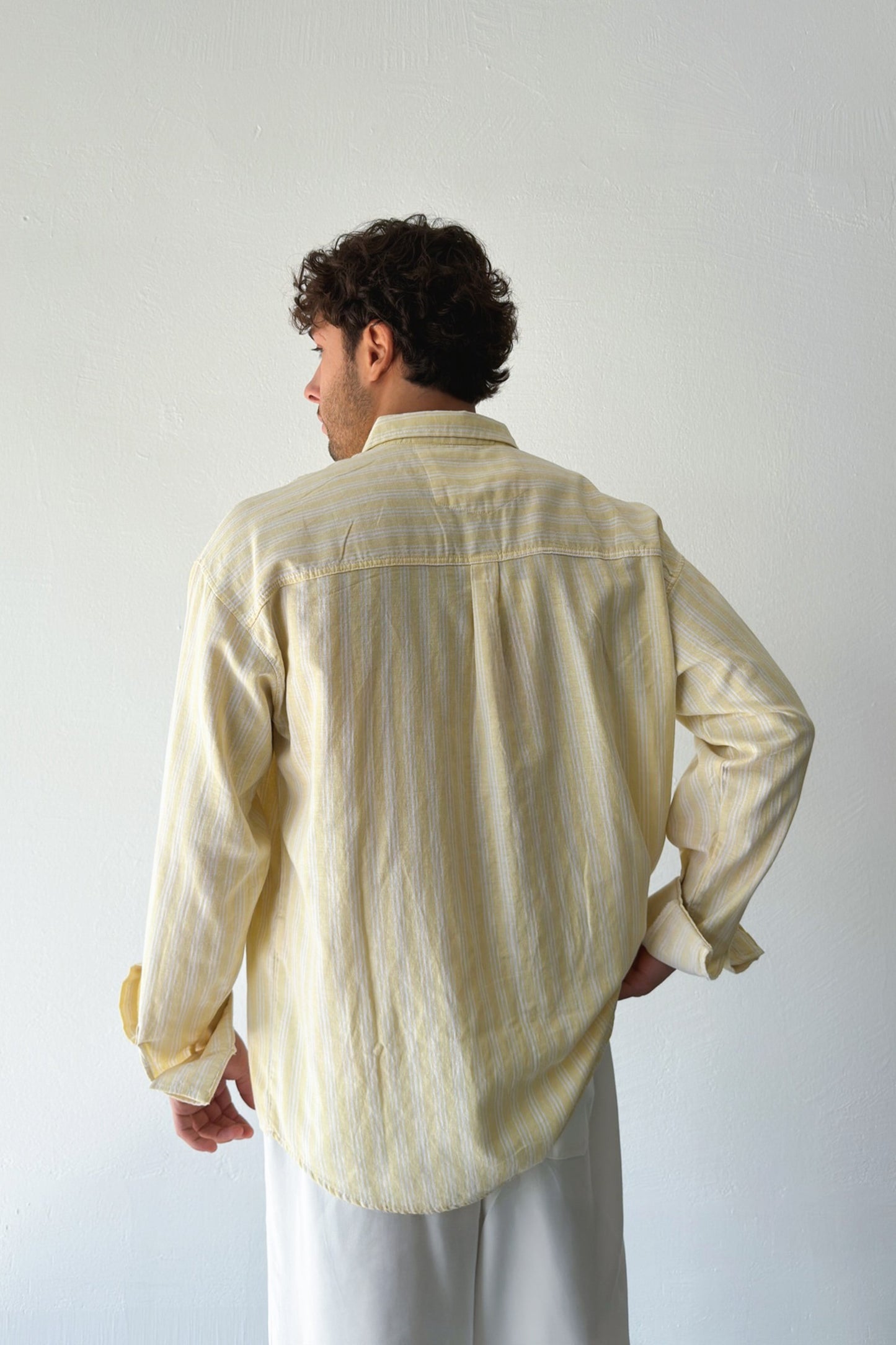 Makeba Embroidered Striped Yellow Linen Shirt