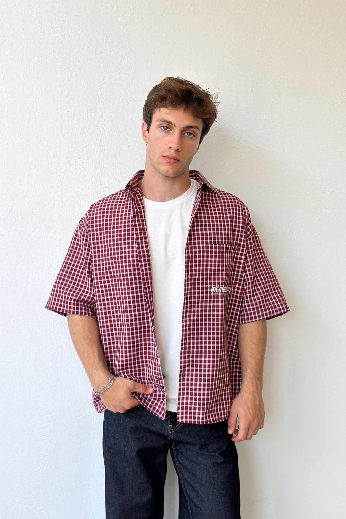 Members Embroidered Plaid Short Sleeve Poplin Shirt