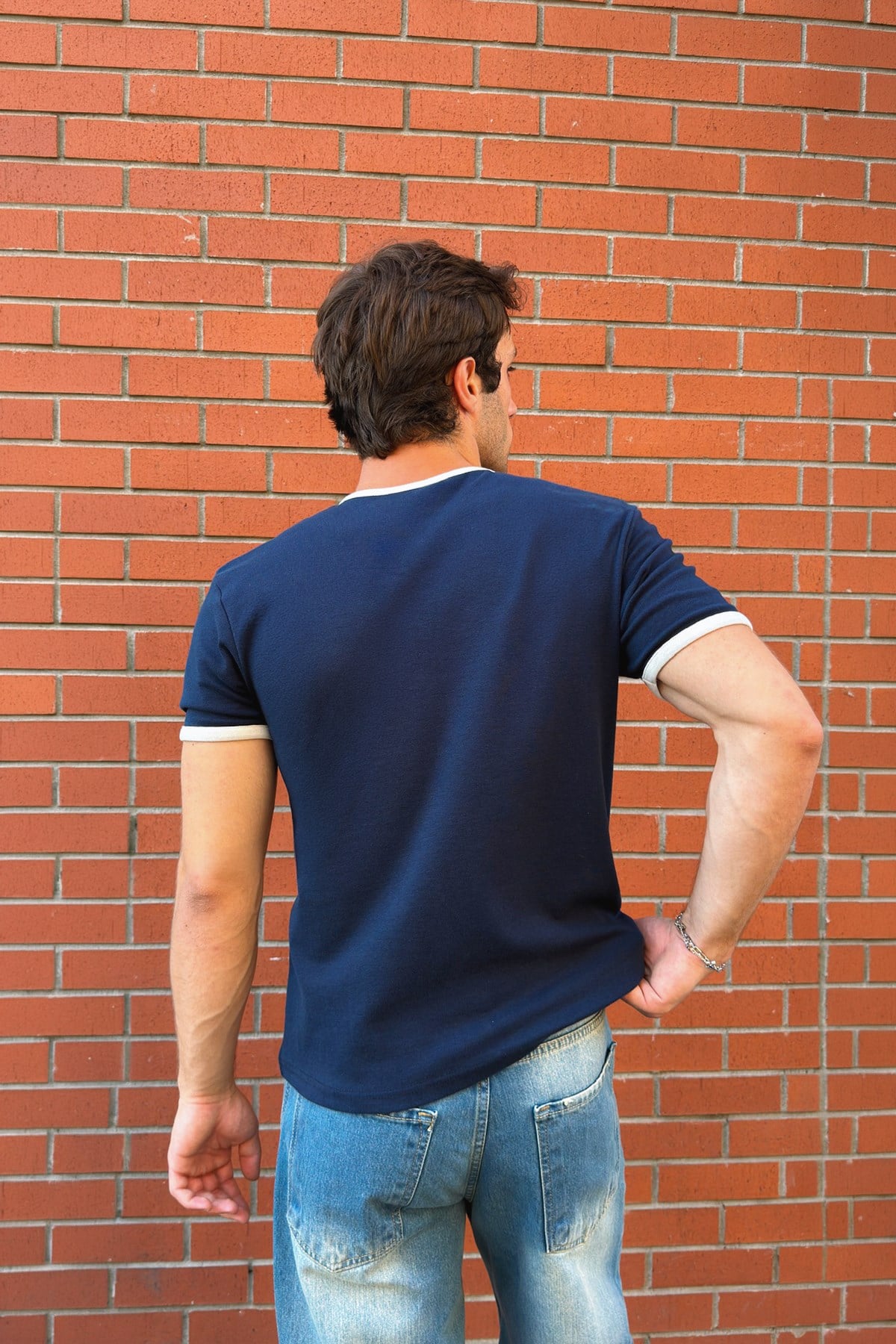 Navy Blue Ecru Ringer Tee