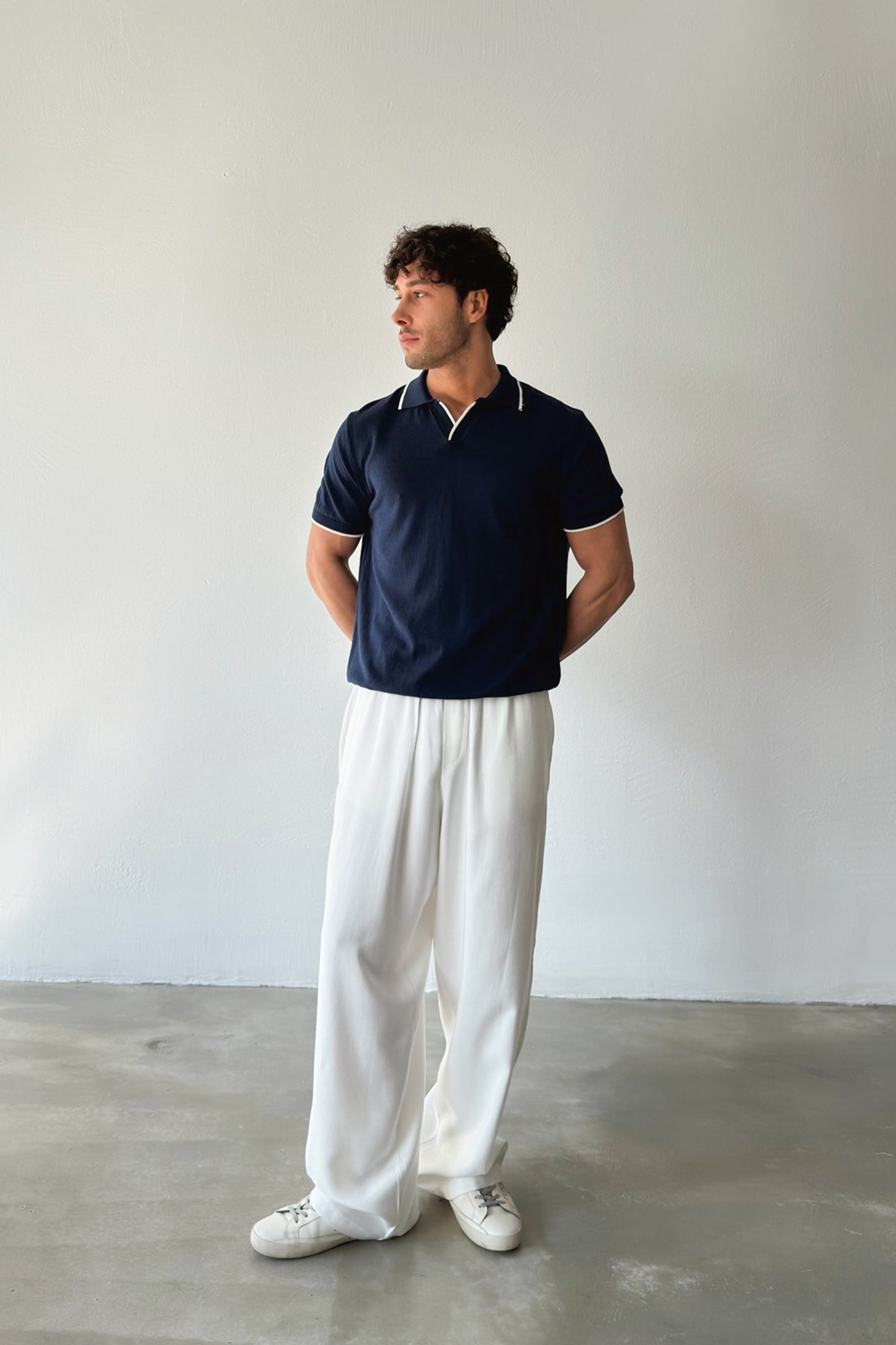 Polo Collar Knitted T-Shirt with Trim