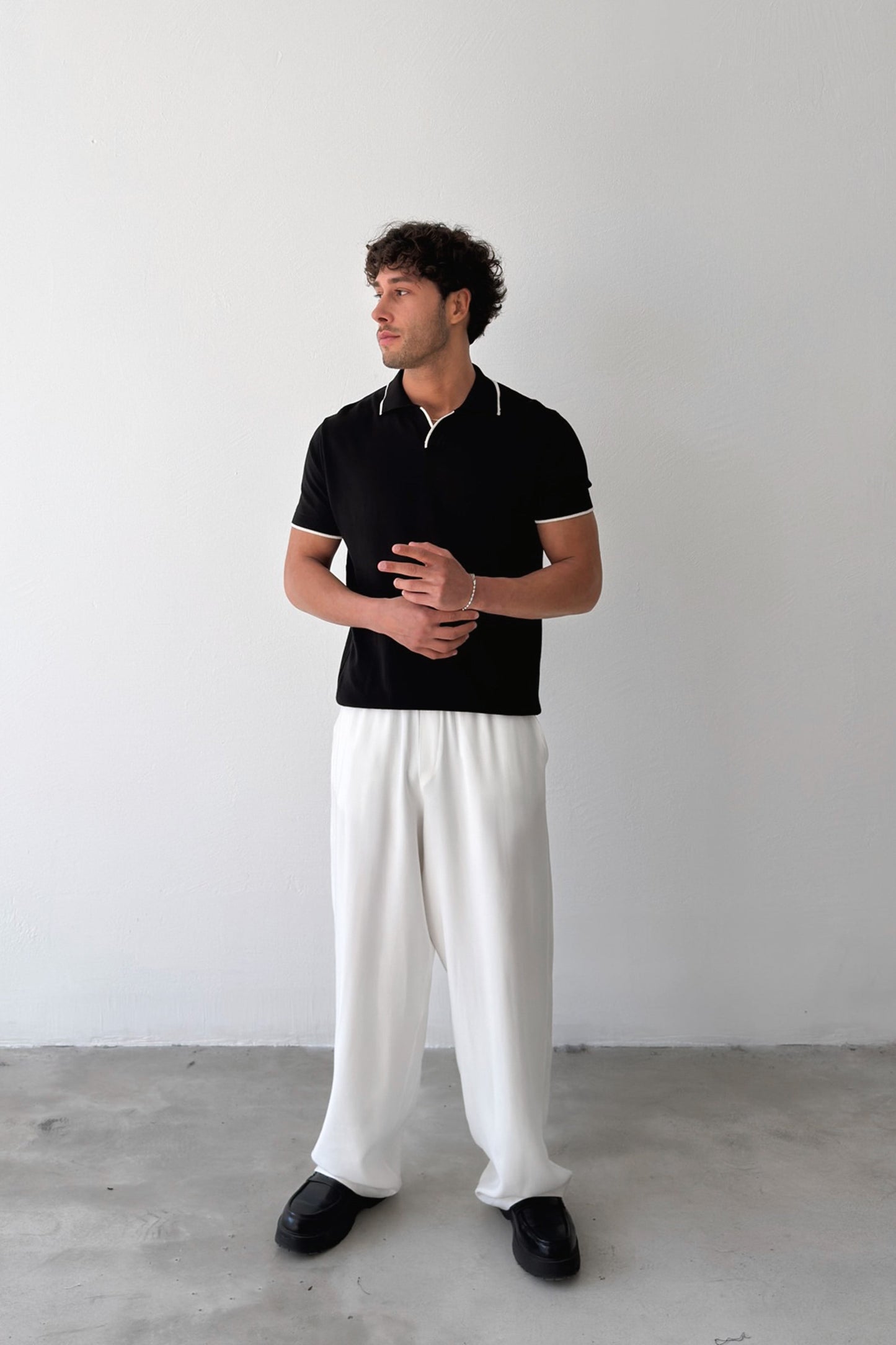 Polo Collar Knitted T-Shirt with Trim
