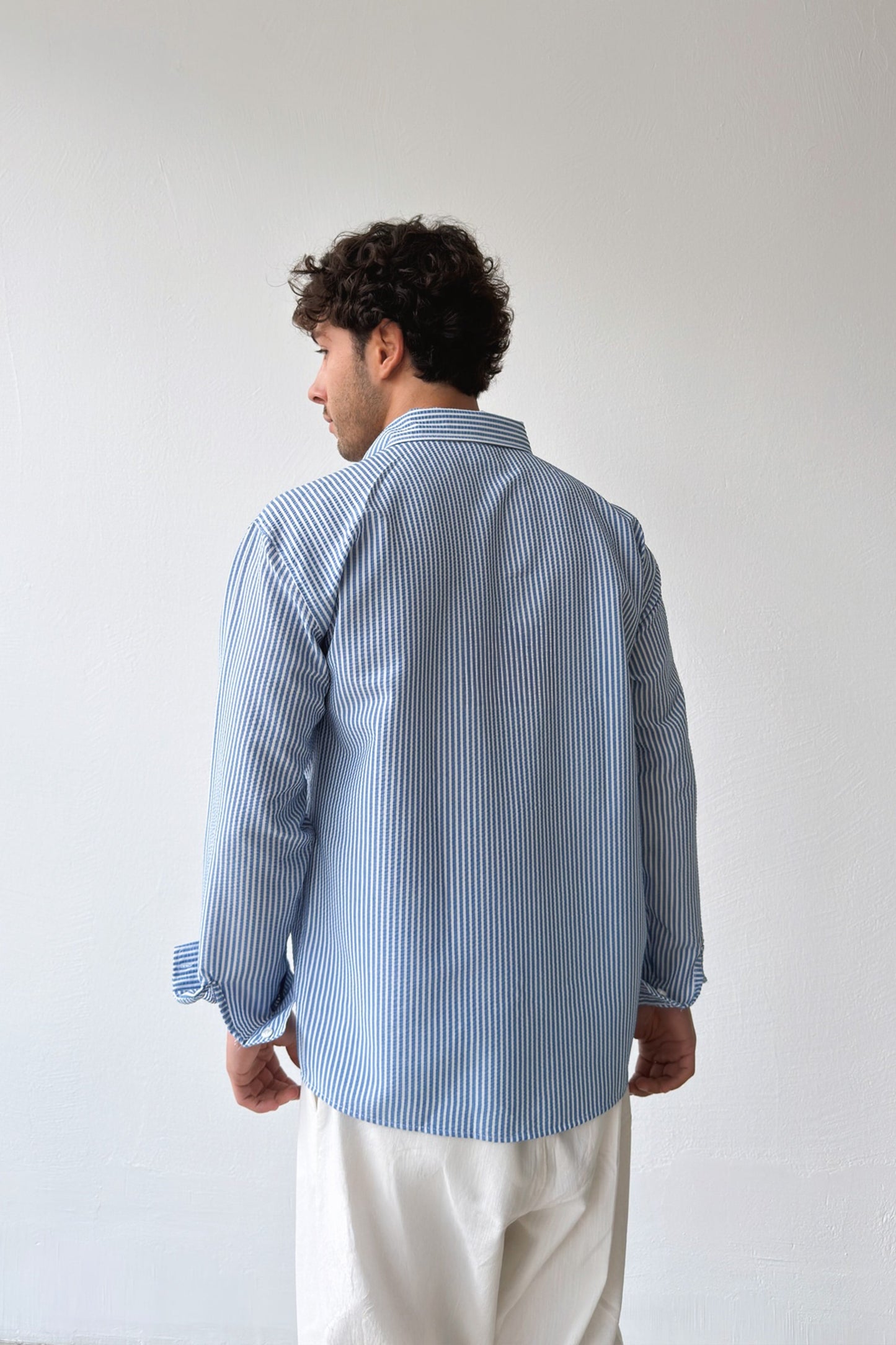 Solar Stripes Navy Blue Waffle Striped Shirt