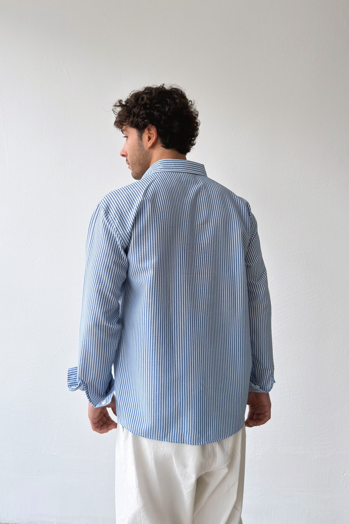 Solar Stripes Navy Blue Waffle Striped Shirt