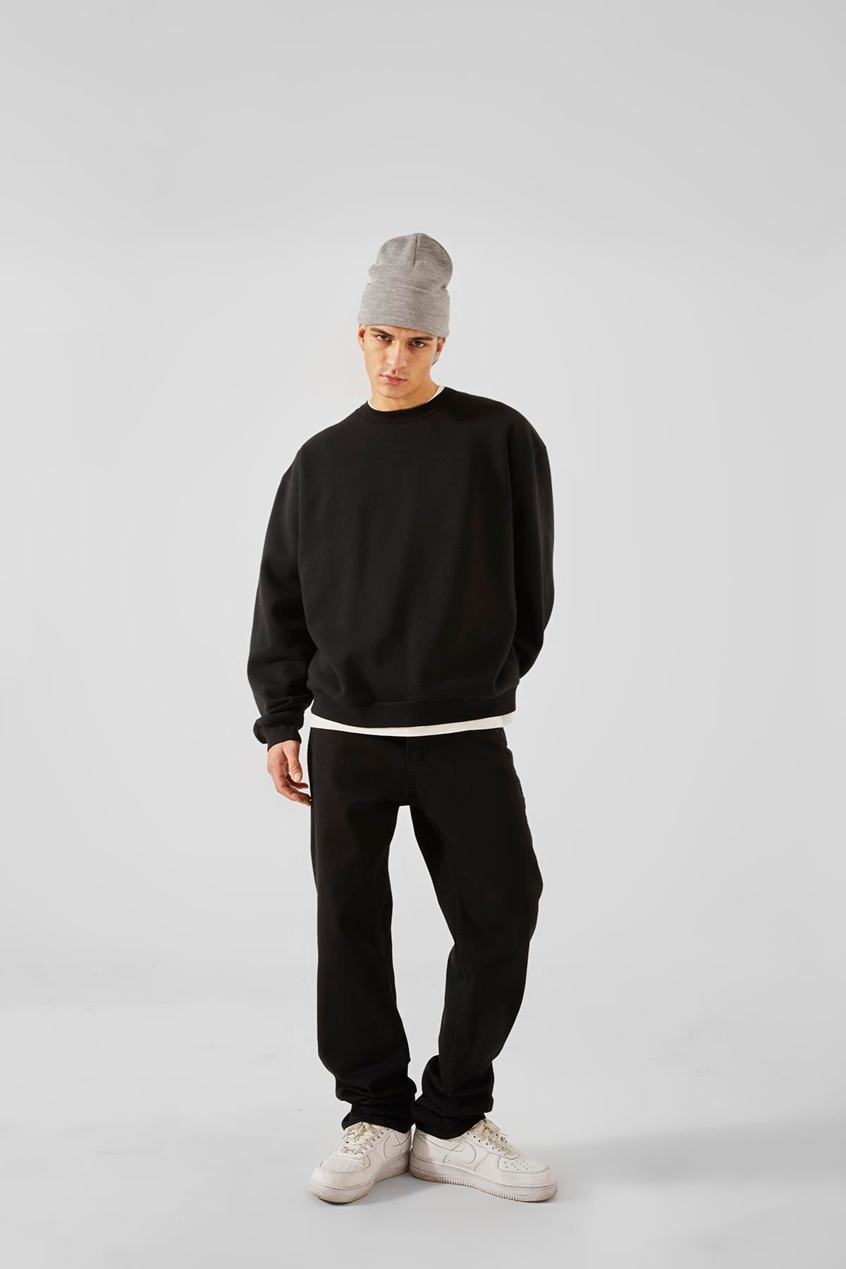 World Wide Embossed Print Black Oversize Sweatshirt