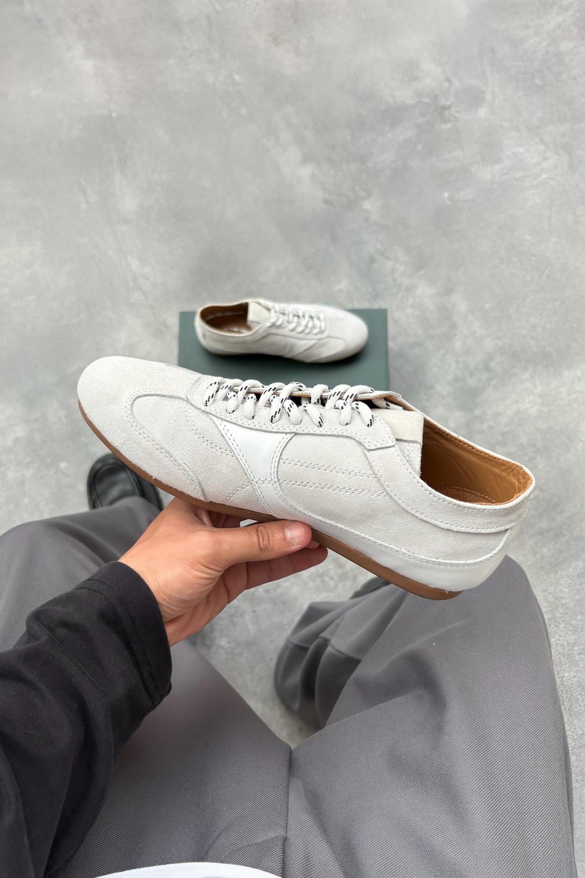 Side Leather Suede Sneakers White