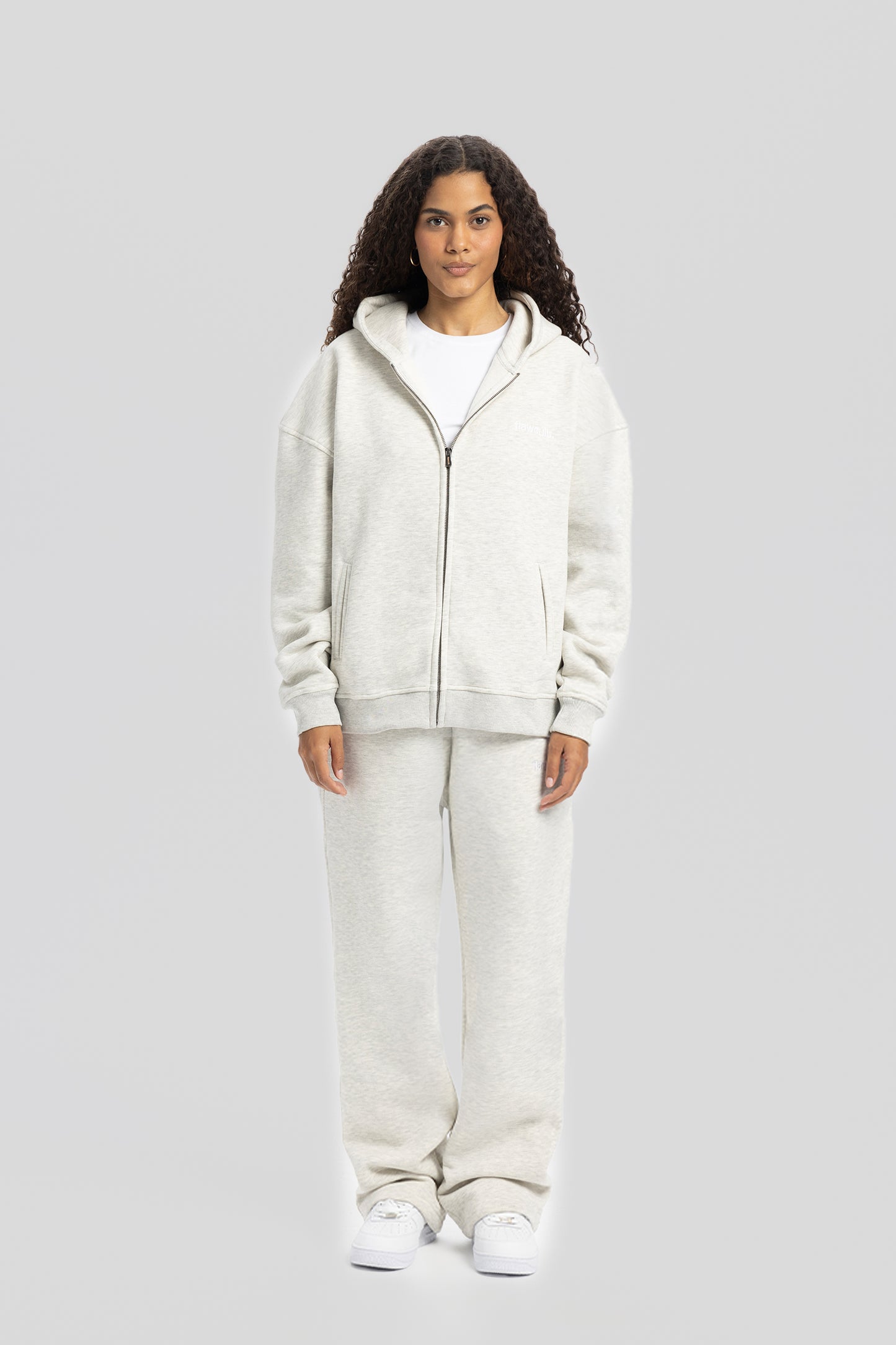 Flawcult bestickter grauer Kapuzenpullover mit Reißverschluss