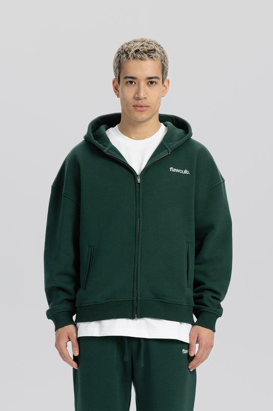 Flawcult bestickter grüner Kapuzenpullover mit Reißverschluss