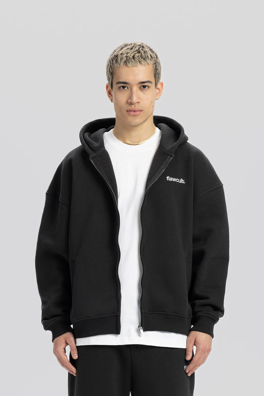Flawcult bestickter anthrazitfarbener Kapuzenpullover mit Reißverschluss
