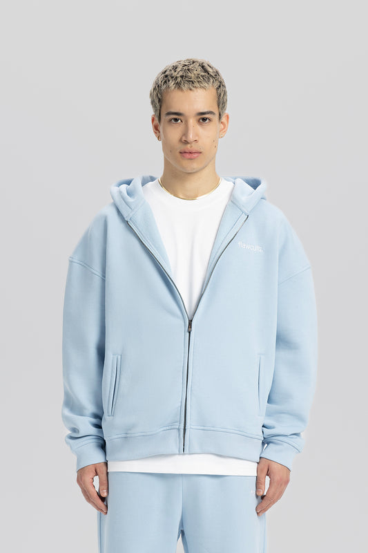 Flawcult bestickter babyblauer Kapuzenpullover mit Reißverschluss