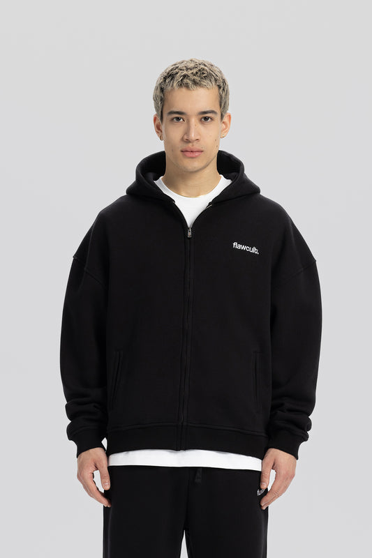 Flawcult bestickter schwarzer Kapuzenpullover mit Reißverschluss