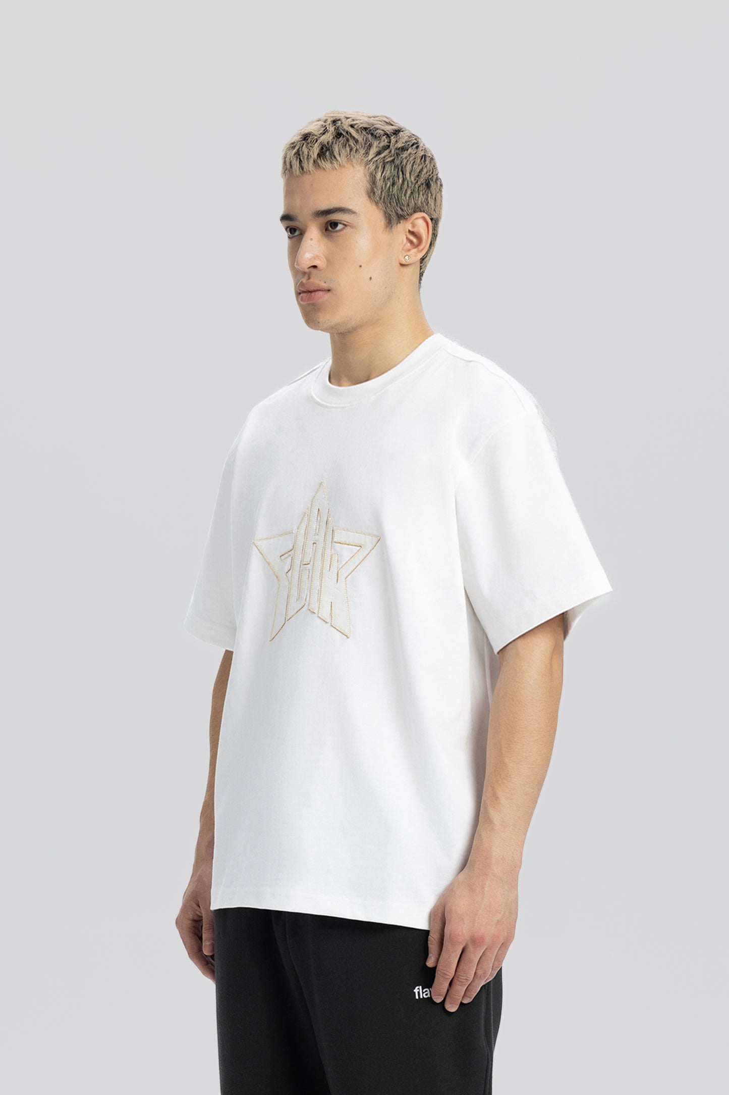 Flaw Embroidery White Star Tee