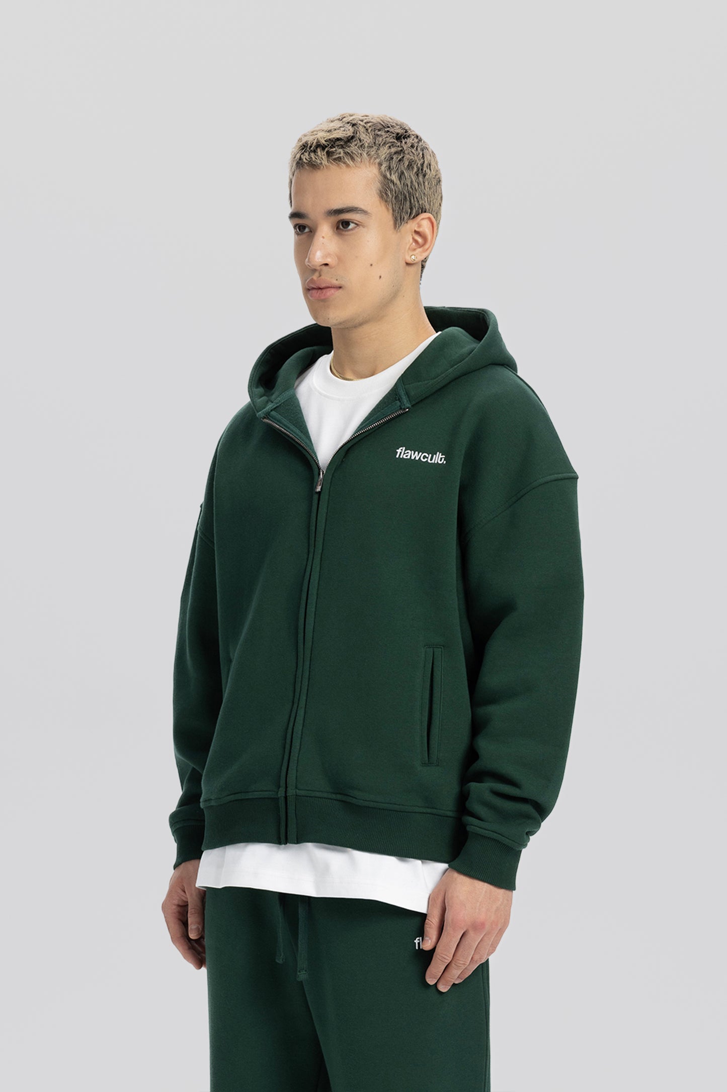 Flawcult bestickter grüner Kapuzenpullover mit Reißverschluss