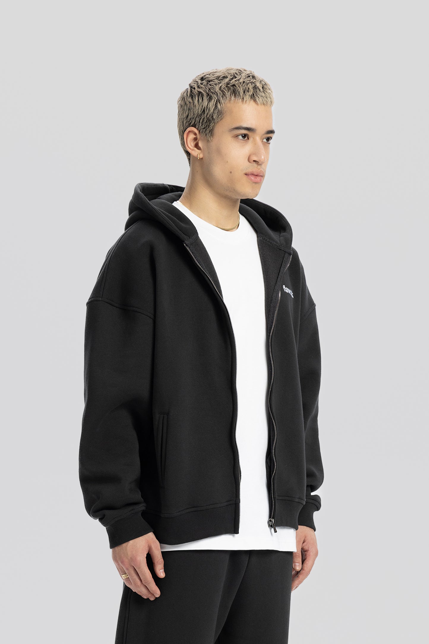 Flawcult bestickter anthrazitfarbener Kapuzenpullover mit Reißverschluss
